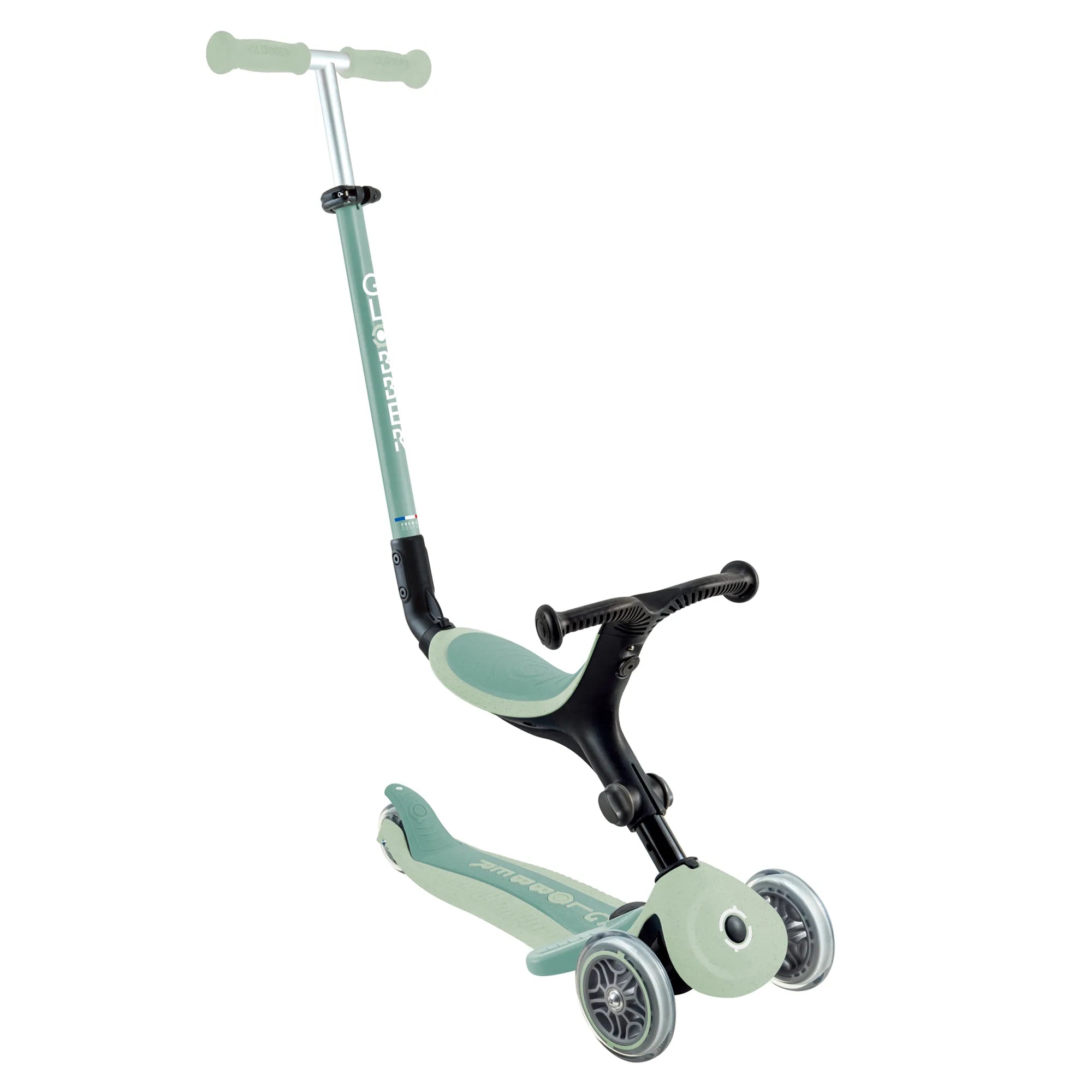 Globber GO•UP Foldable ACTIVE Ecologic 3-in-1 Scooter - 4-Height Adjustable - Award-Winning Planet-Friendly Fun - Pistachio Green - 15m-9+ yrs