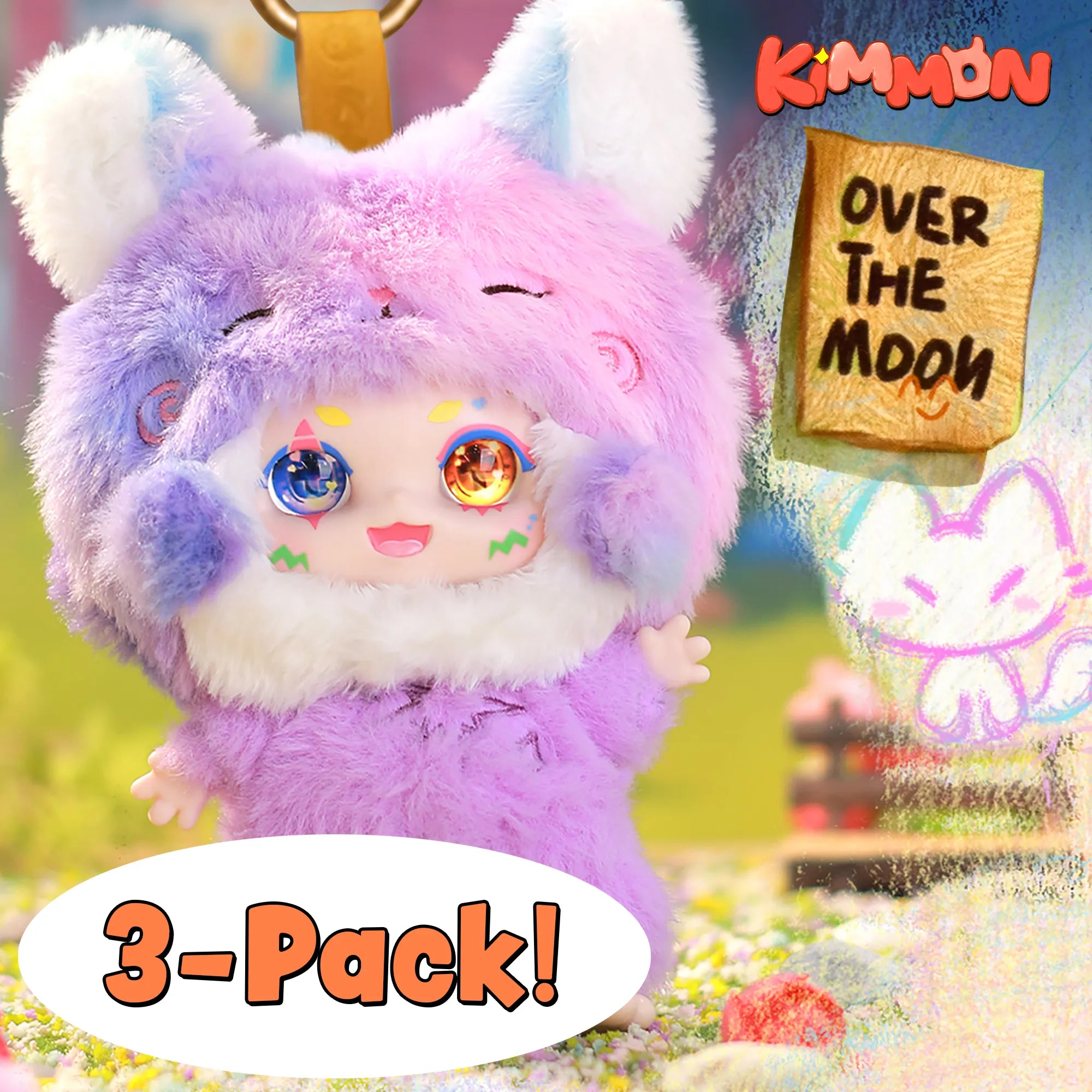 Kimmon Over The Moon premium plush doll in an outdoor garden park. 3 pack ultra value bundle.