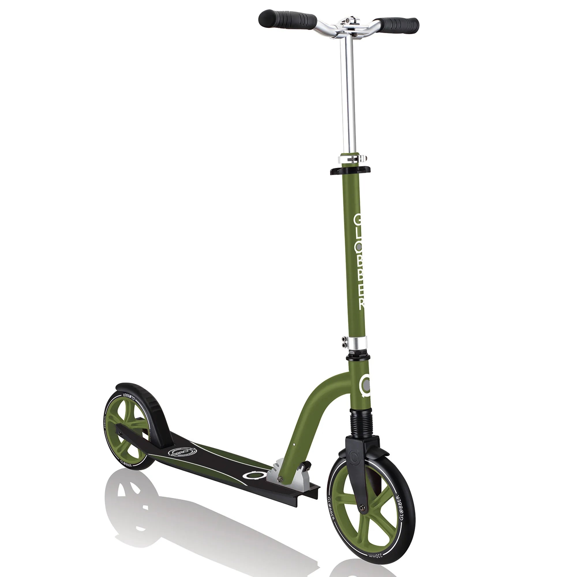 Globber NL 230-205 Duo - Premium Big Wheel Scooter - Adjustable & Foldable - Khaki Green - Ages 14-Adult