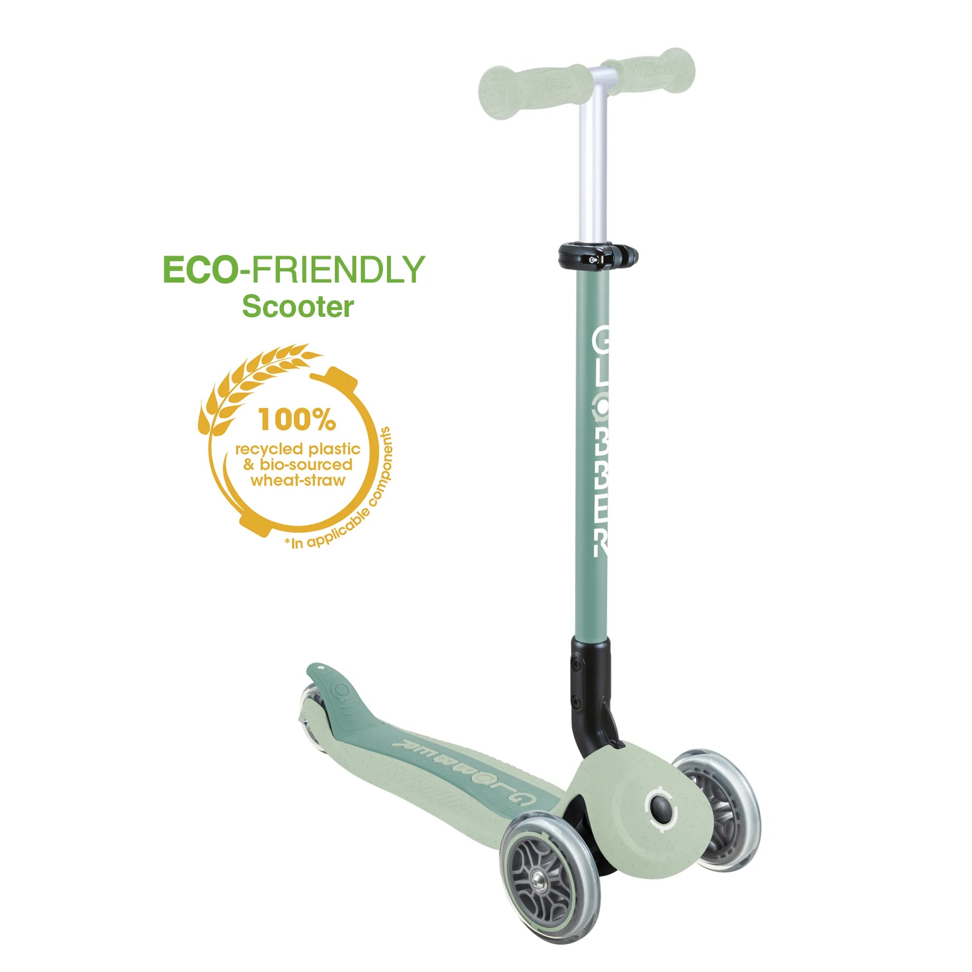 Globber GO•UP Foldable ACTIVE Ecologic 3-in-1 Scooter - 4-Height Adjustable - Award-Winning Planet-Friendly Fun - Pistachio Green - 15m-9+ yrs