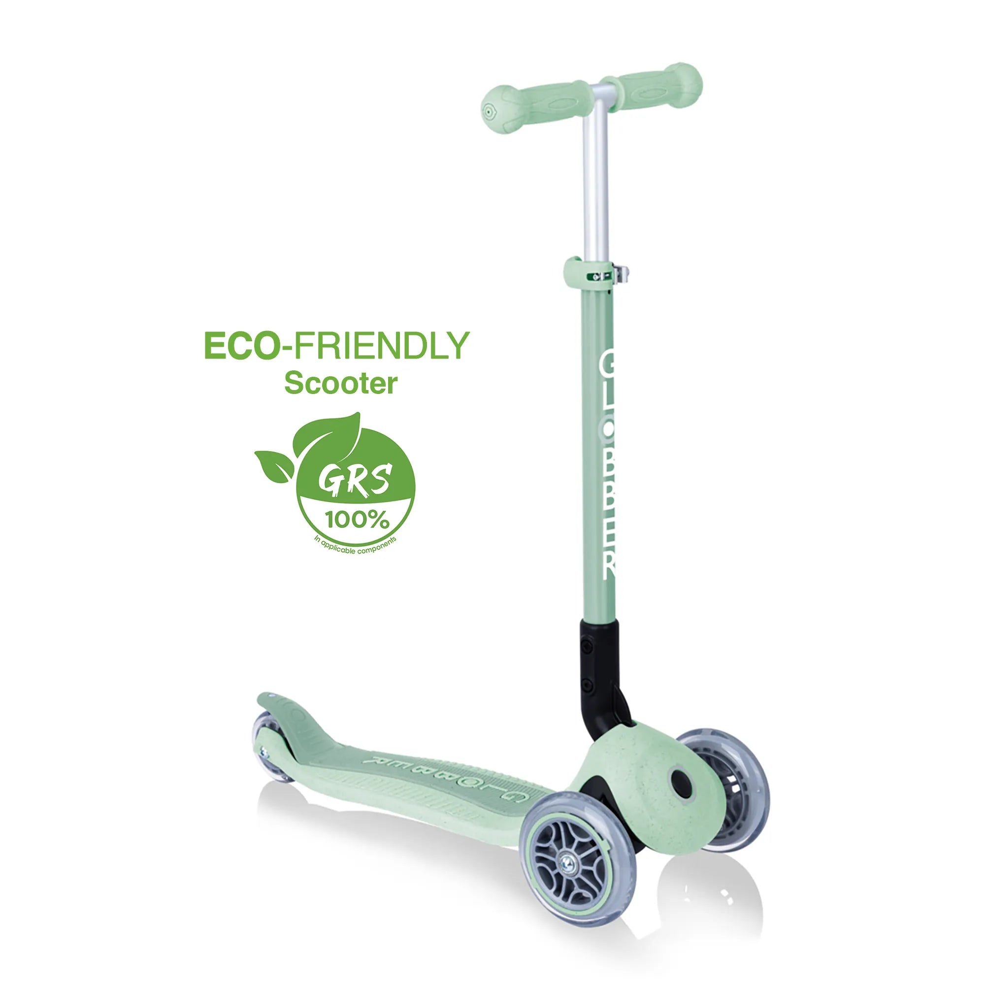 Globber GO•UP Foldable PLUS Ecologic 3-in-1 - Pistachio Green - Planet-Friendly Fun - Ages 15m-7+ yrs