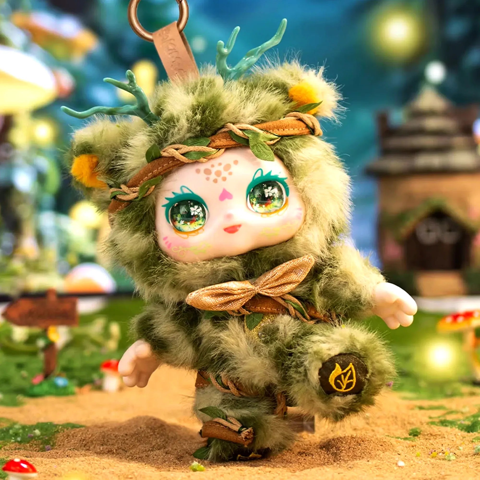 Kimmon Spring New Growth antler themed premium plush doll in a forest setting.