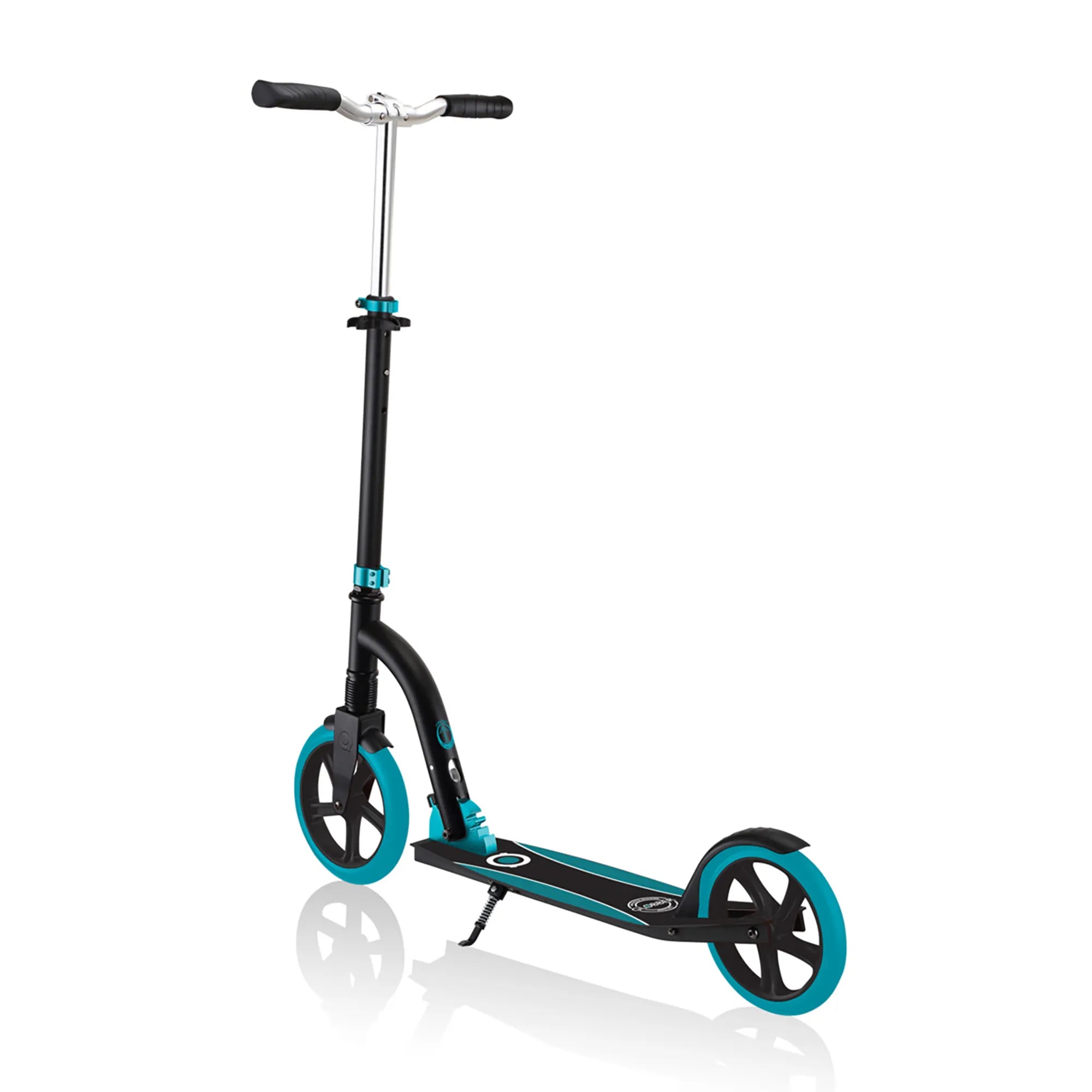 Globber NL 230-205 Duo - Premium Big Wheel Scooter - Adjustable & Foldable - Black & Teal - Ages 14-Adult