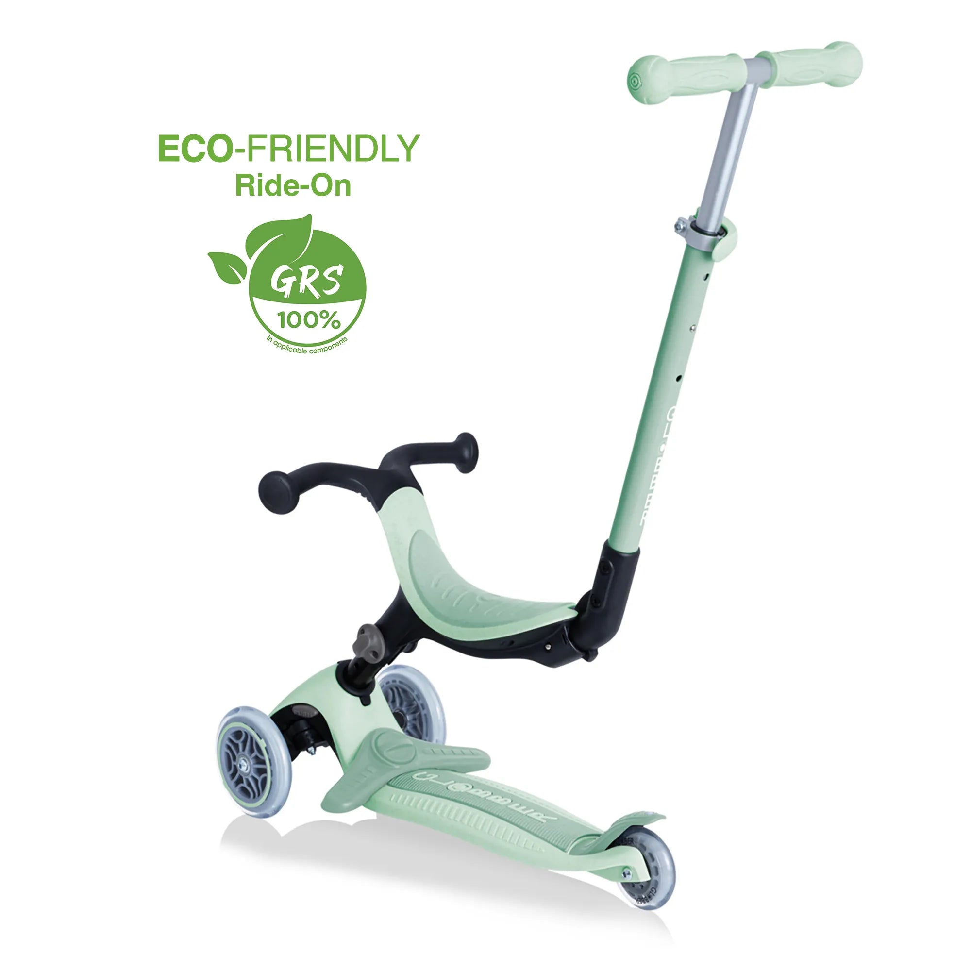 Globber GO•UP Foldable PLUS Ecologic 3-in-1 - Pistachio Green - Planet-Friendly Fun - Ages 15m-7+ yrs