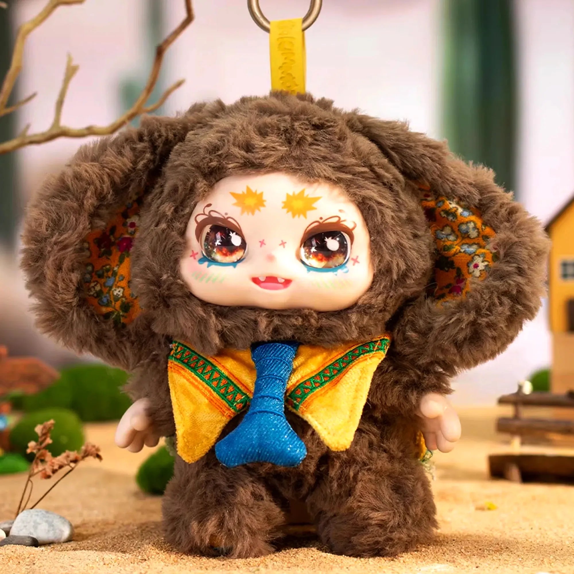 Kimmon Spring New Growth furry bear themed premium plush doll in a green field setting.