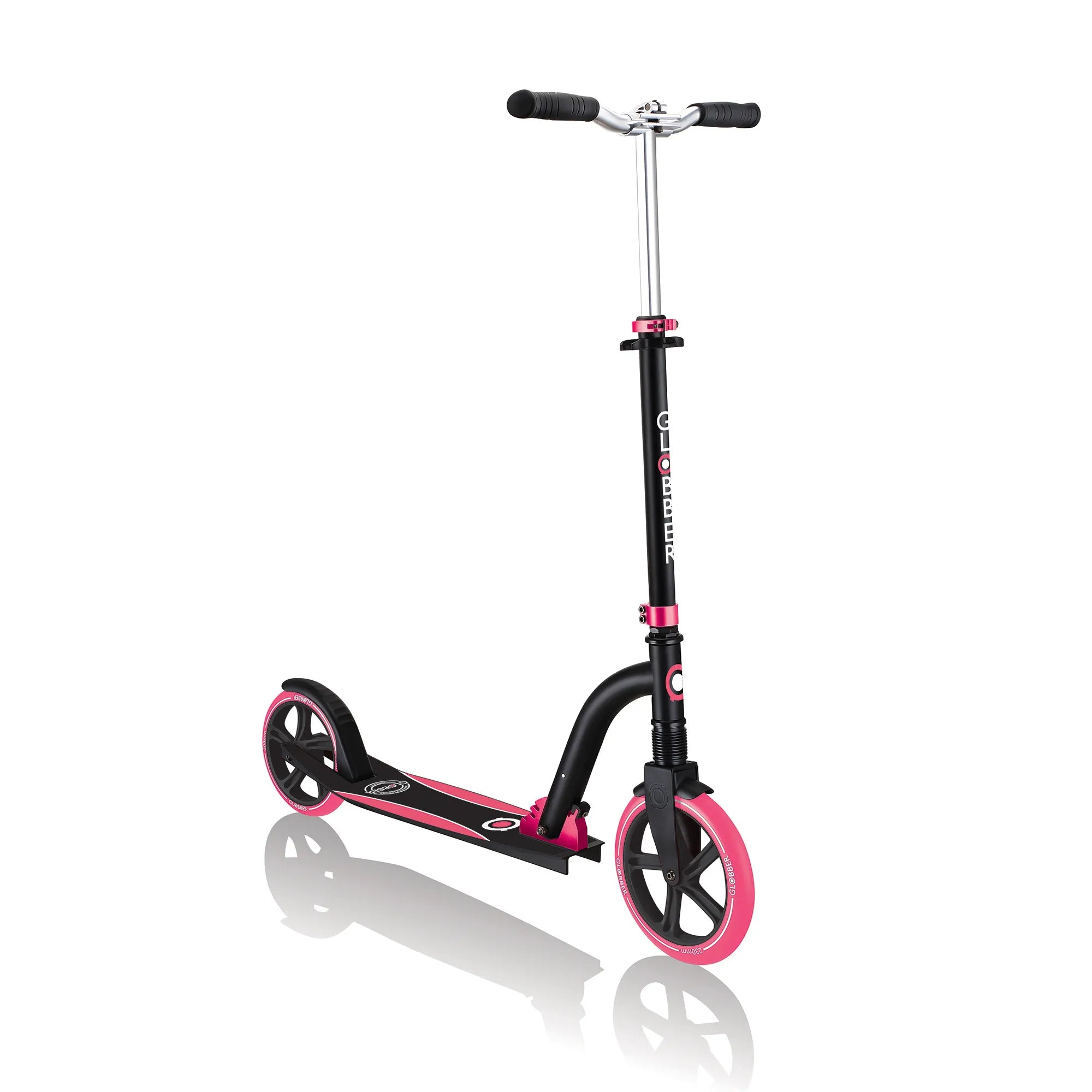 Globber NL 230-205 Duo - Premium Big Wheel Scooter - Adjustable & Foldable - Black & Pink - Ages 14-Adult