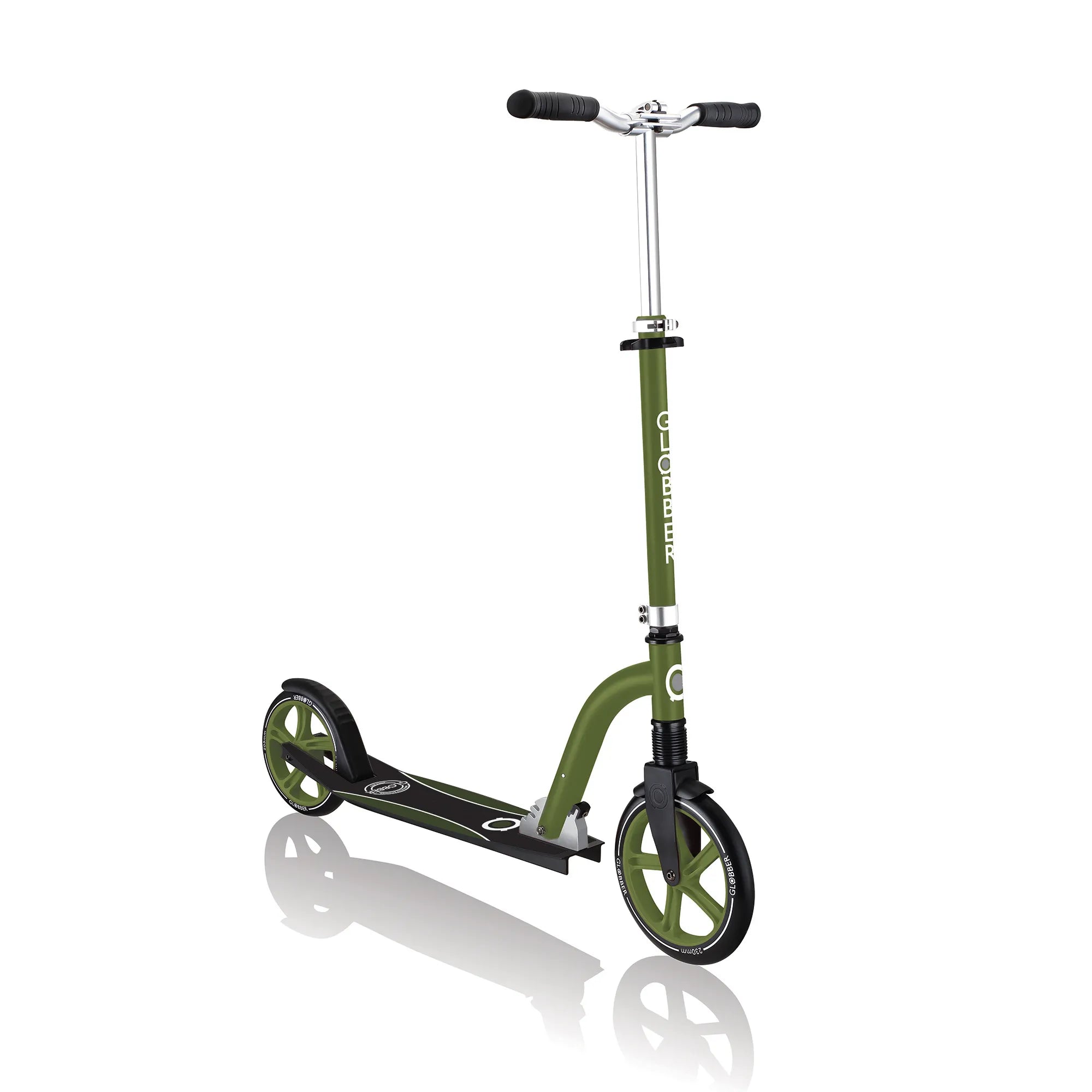 Globber NL 230-205 Duo - Premium Big Wheel Scooter - Adjustable & Foldable - Khaki Green - Ages 14-Adult