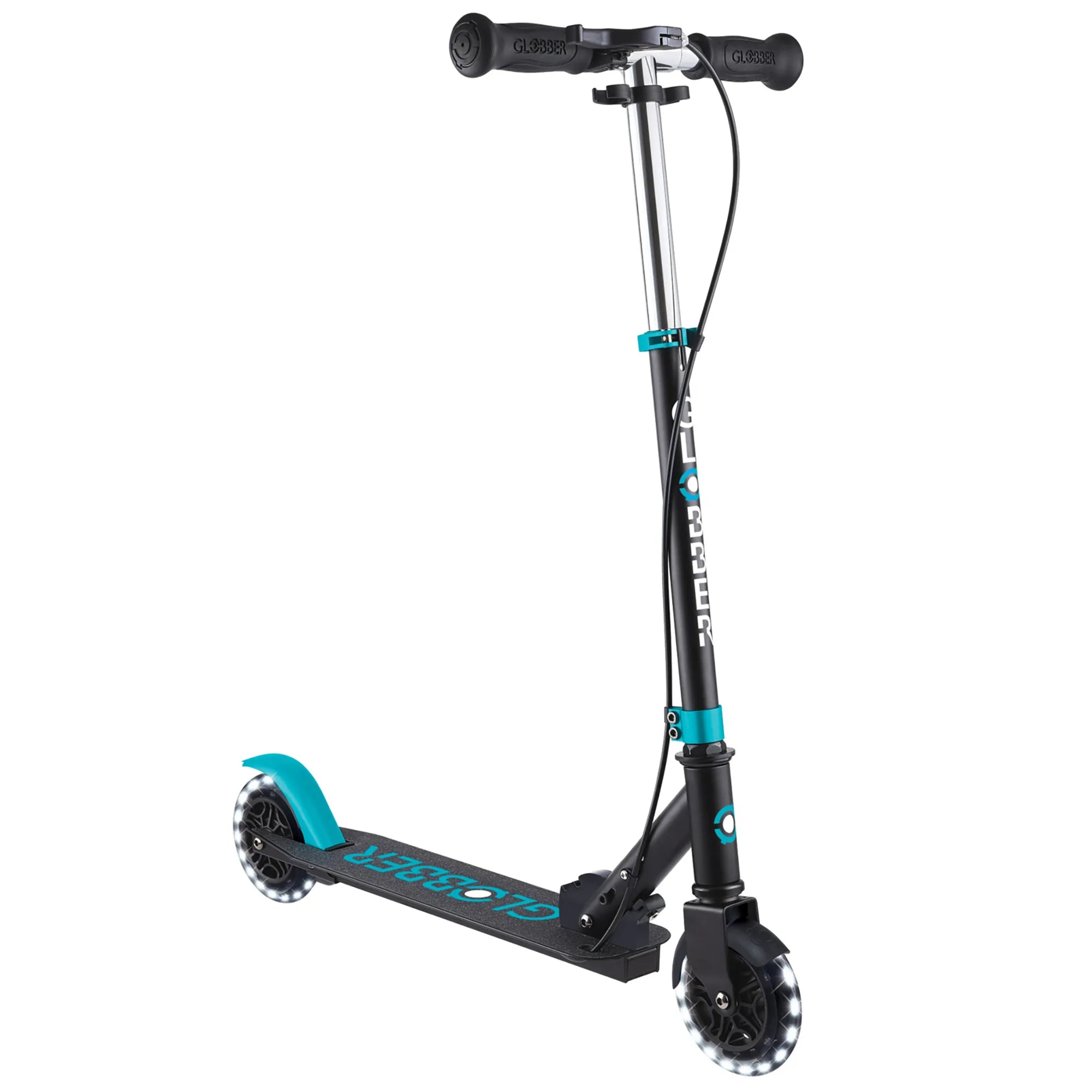 Globber Flow Element Junior Lights Scooter | Ages 3-8 | Black & Teal Globber Flow Element Junior Lights Scooter | Ages 3-8 | Black & Teal