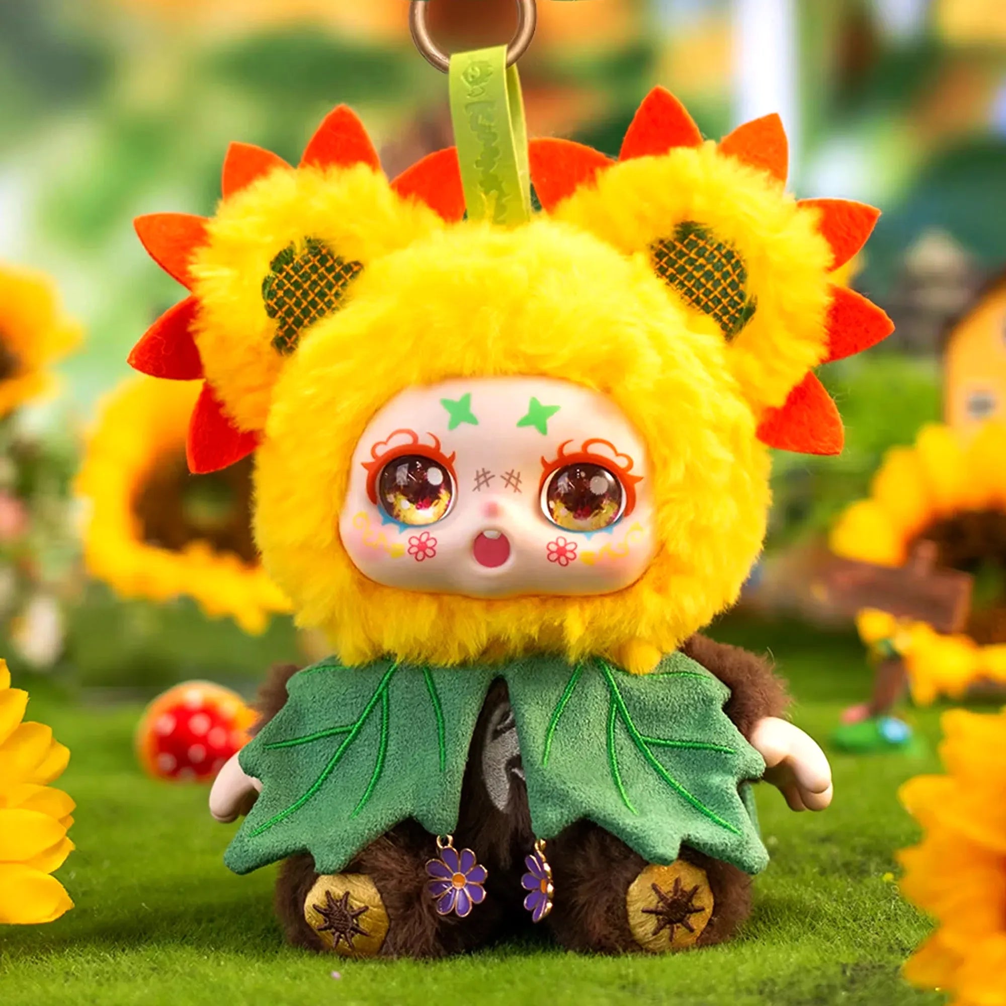 Kimmon Spring New Growth flower themed premium plush doll in a forest garden setting.