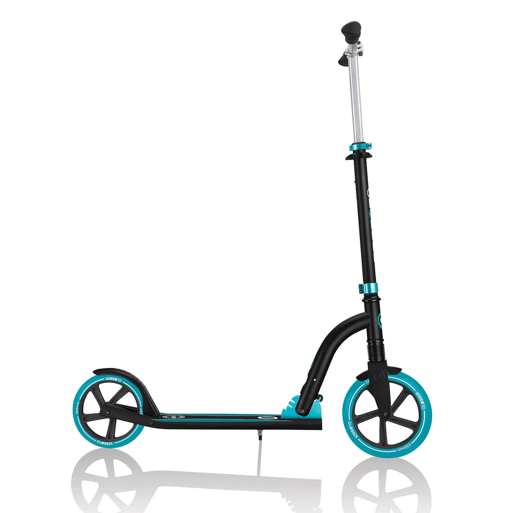 Globber NL 230-205 Duo - Premium Big Wheel Scooter - Adjustable & Foldable - Black & Teal - Ages 14-Adult