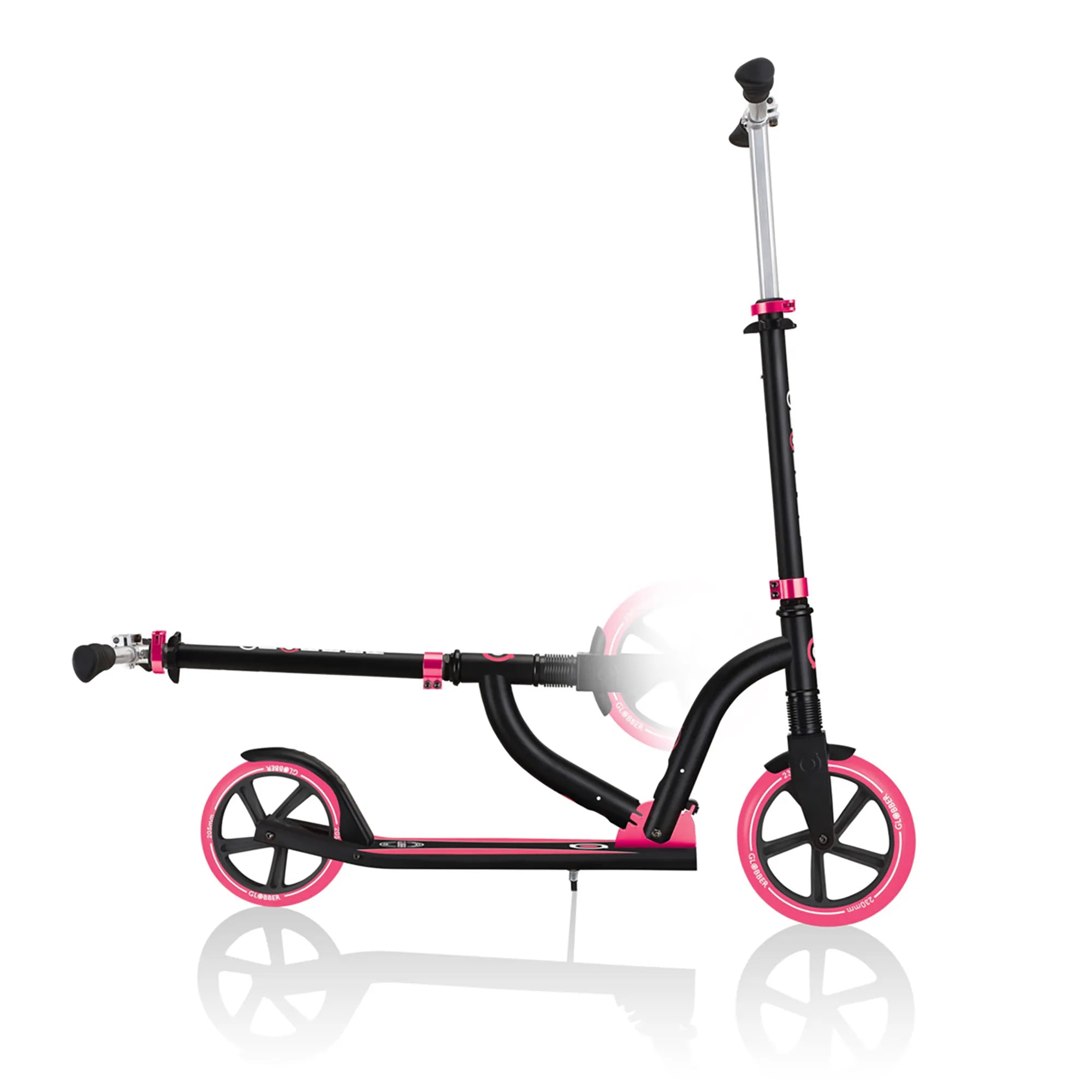 Globber NL 230-205 Duo - Premium Big Wheel Scooter - Adjustable & Foldable - Black & Pink - Ages 14-Adult