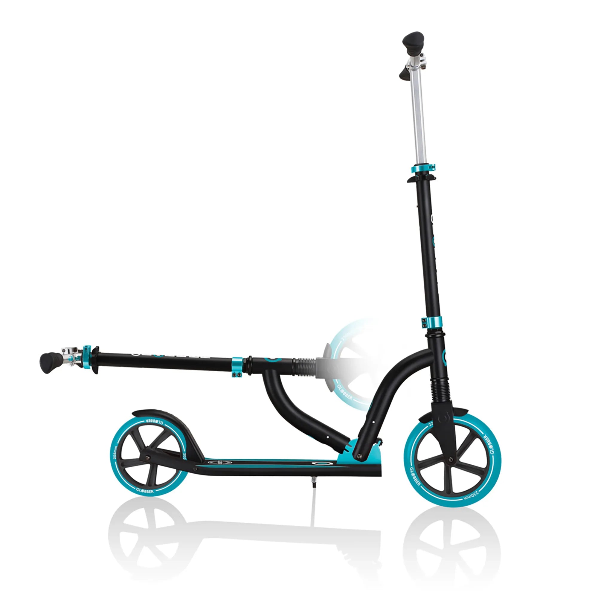 Globber NL 230-205 Duo - Premium Big Wheel Scooter - Adjustable & Foldable - Black & Teal - Ages 14-Adult