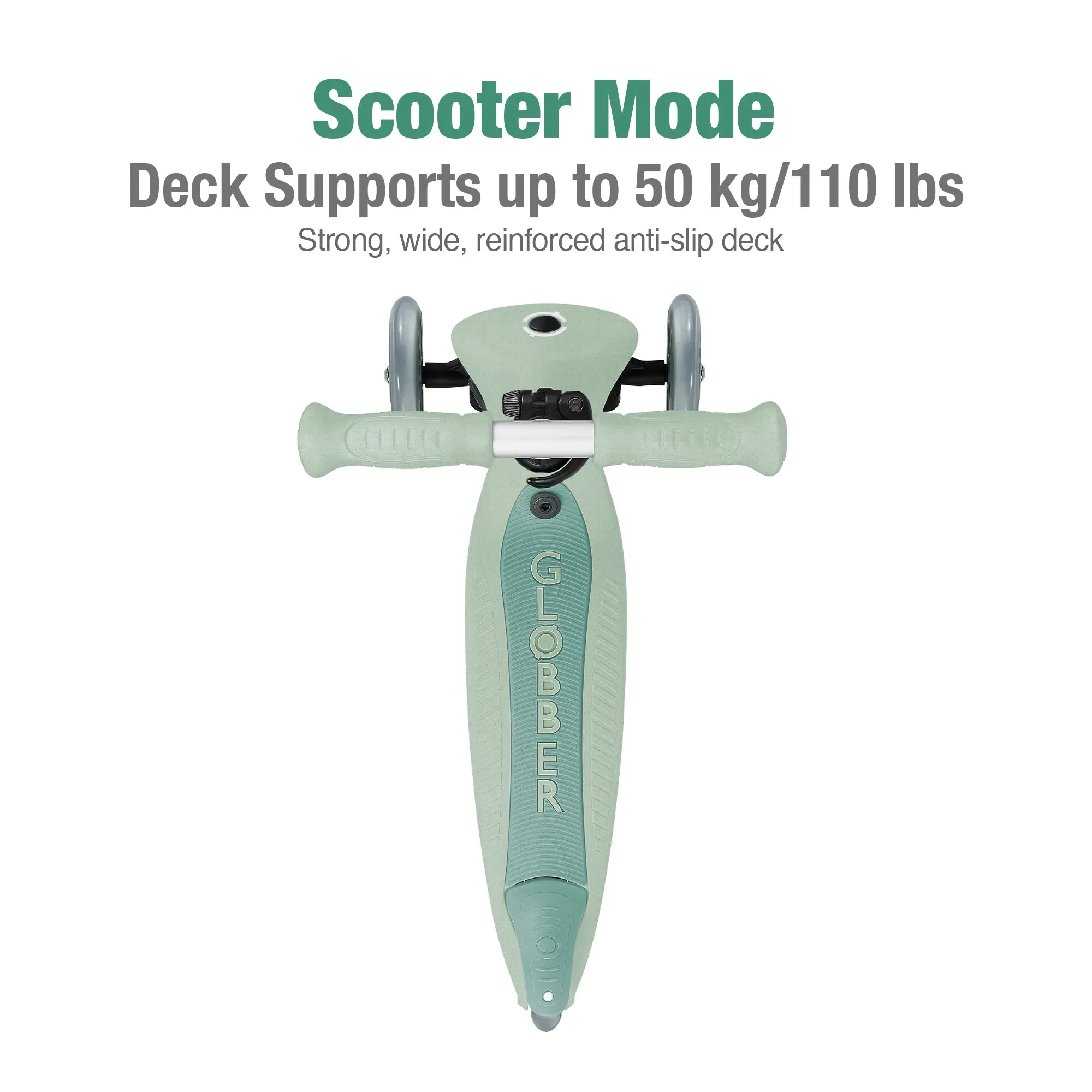 Globber GO•UP Foldable ACTIVE Ecologic 3-in-1 Scooter - 4-Height Adjustable - Award-Winning Planet-Friendly Fun - Pistachio Green - 15m-9+ yrs