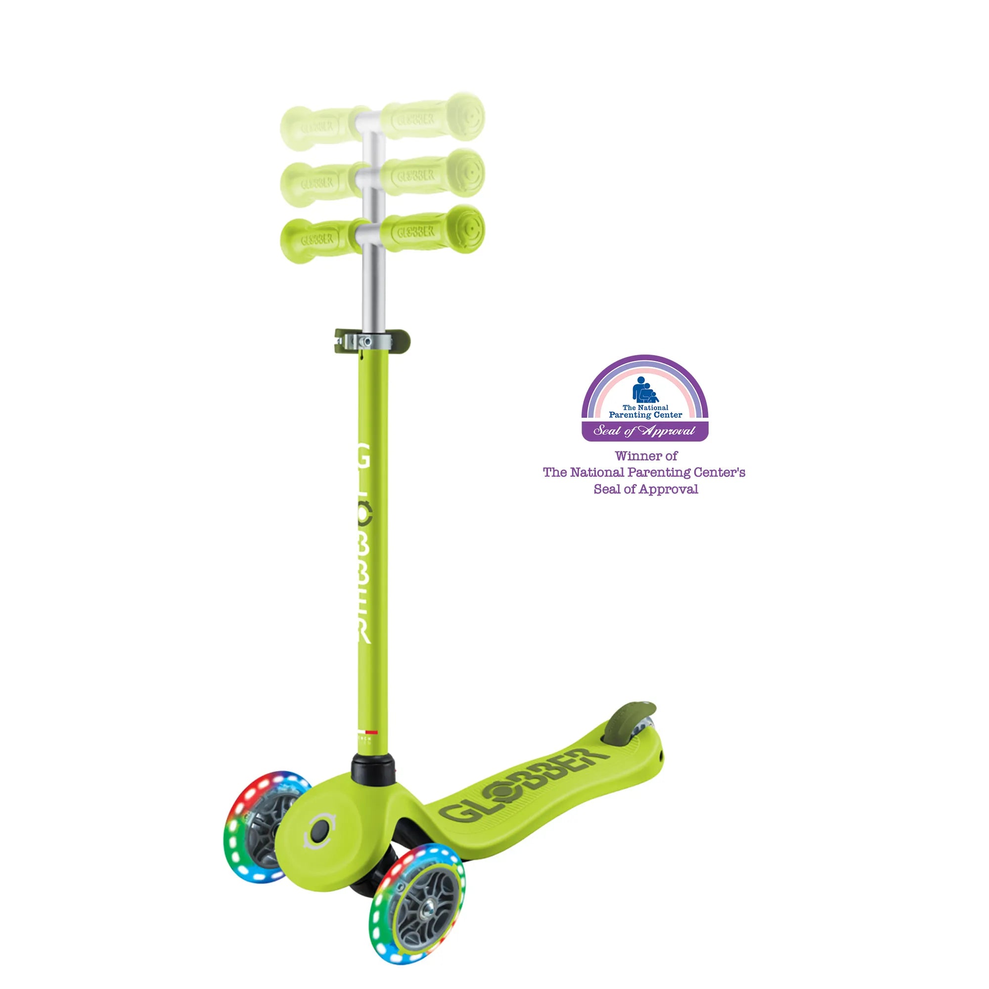 Globber GO•UP Sporty Lights - Lime Green & Khaki Green - Award-Winning Fun - Ages 15m-7+ yrs - Brown's Hobby & Game