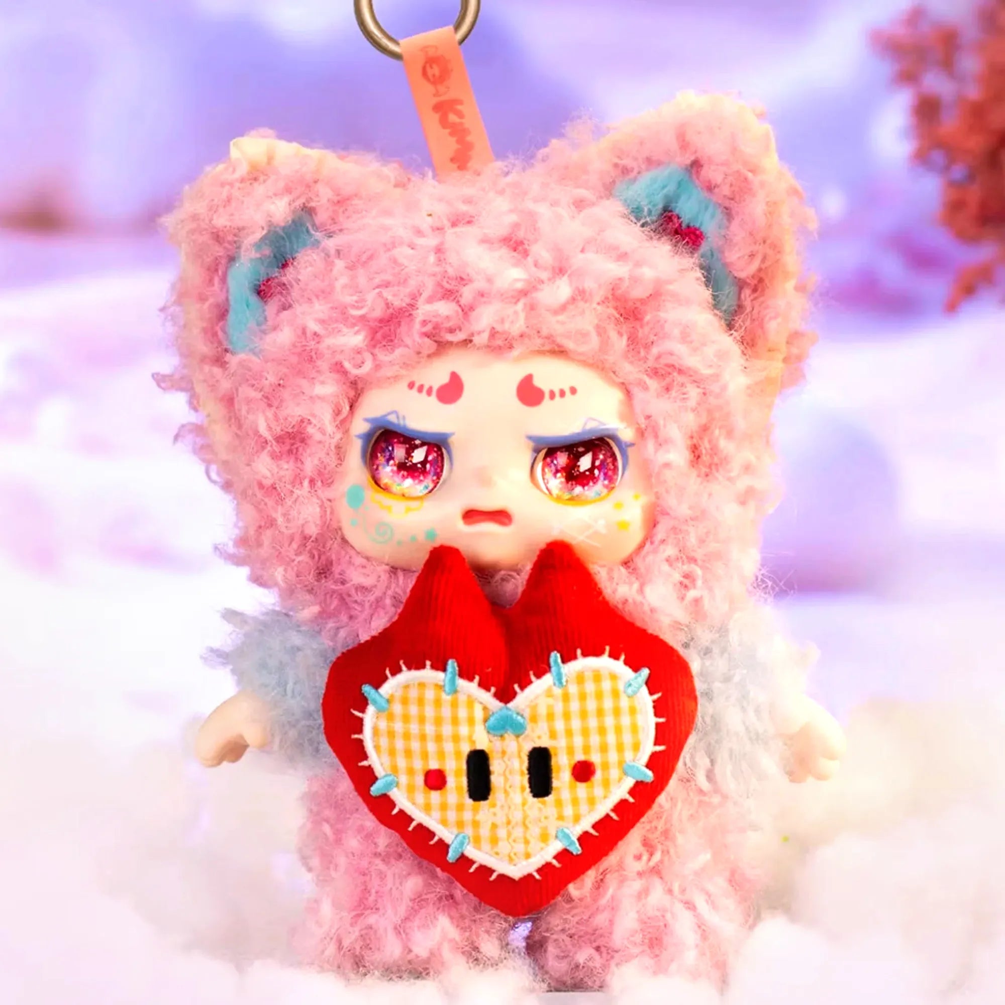 Kimmon Spring New Growth fluffy pink themed premium plush doll in a bright forest setting.