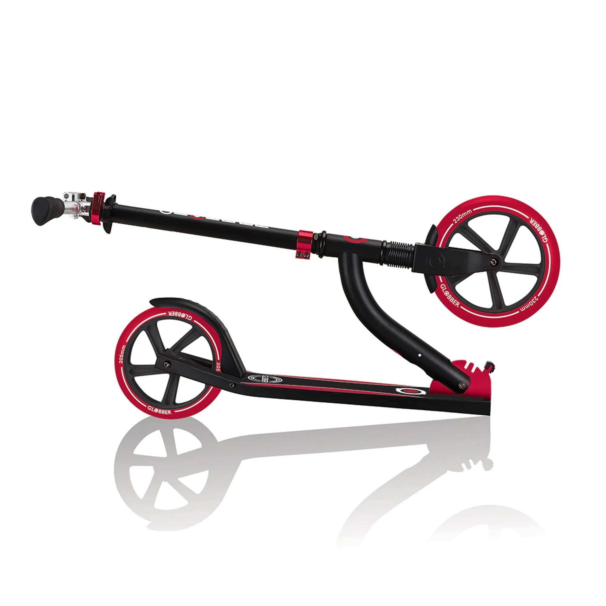 Globber NL 230-205 Duo - Premium Big Wheel Scooter - Adjustable & Foldable - Black & Red - Ages 14-Adult