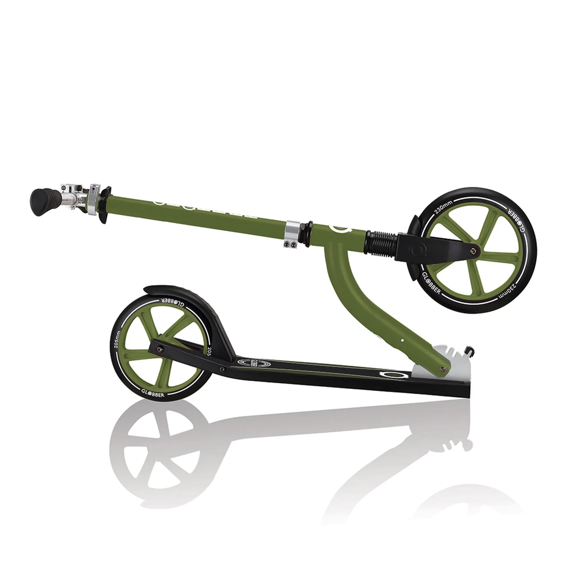 Globber NL 230-205 Duo - Premium Big Wheel Scooter - Adjustable & Foldable - Khaki Green - Ages 14-Adult