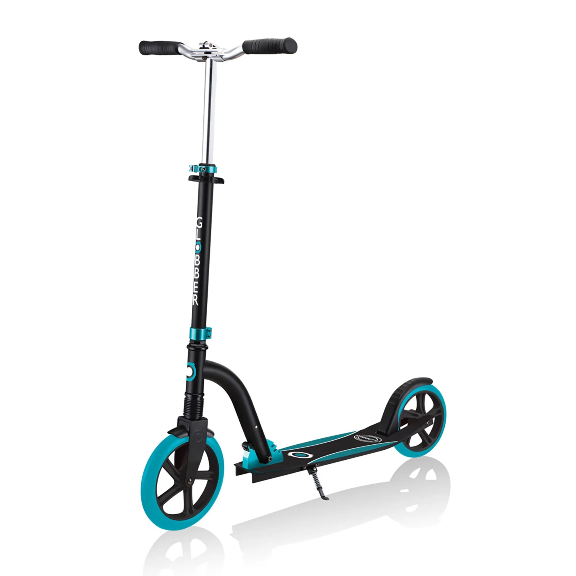 Globber NL 230-205 Duo - Premium Big Wheel Scooter - Adjustable & Foldable - Black & Teal - Ages 14-Adult