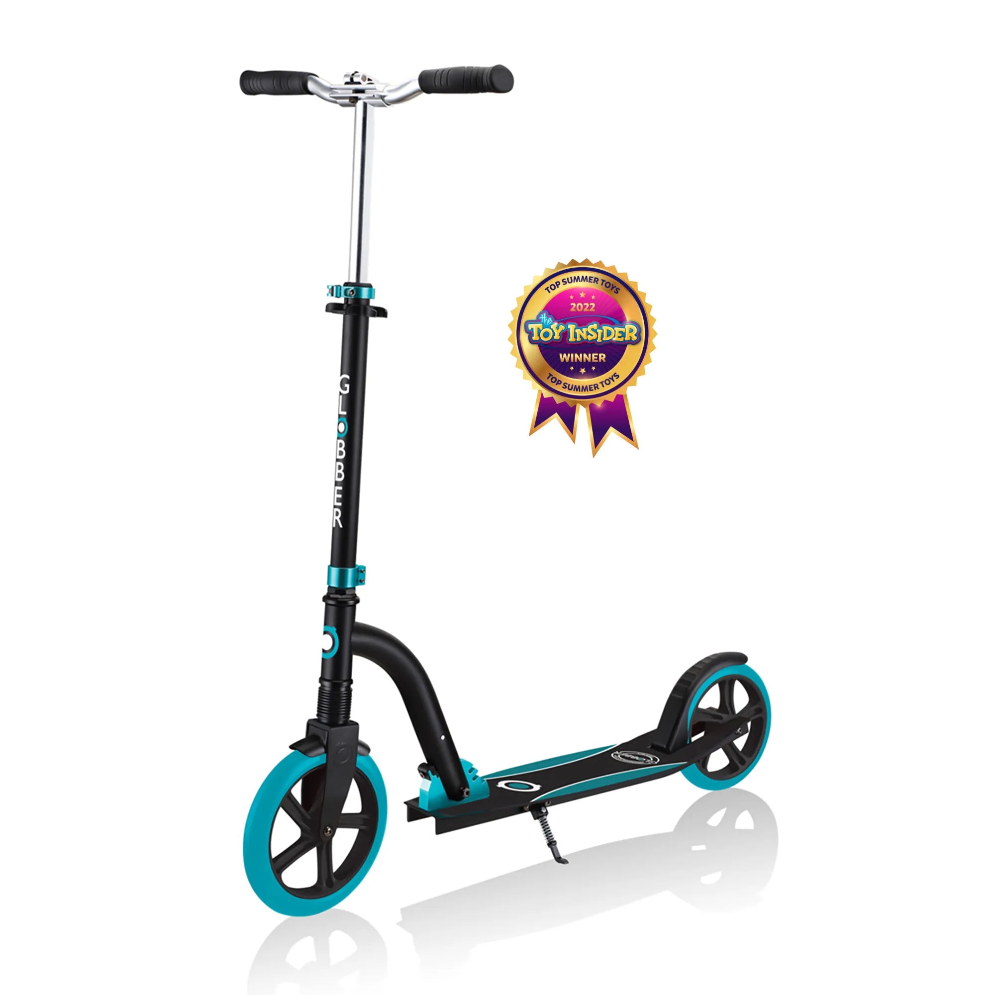 Globber NL 230-205 Duo - Award-Winning Big Wheel Scooter - Adjustable & Foldable - Black & Teal - Ages 14 to Adult - Brown's Hobby & Game