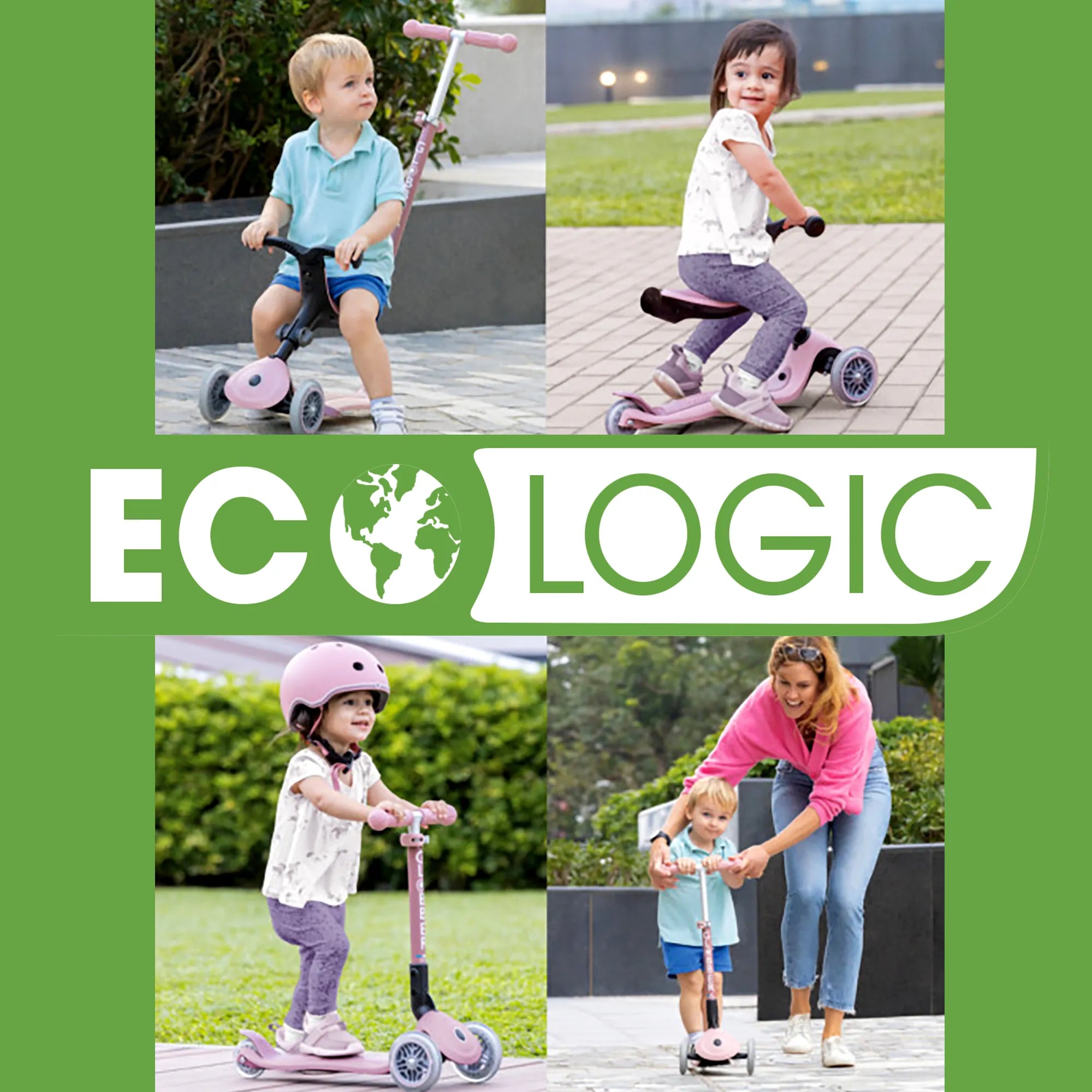 Globber GO•UP Foldable ACTIVE Ecologic 3-in-1 Scooter - 4-Height Adjustable - Award-Winning Planet-Friendly Fun - Pistachio Green - 15m-9+ yrs