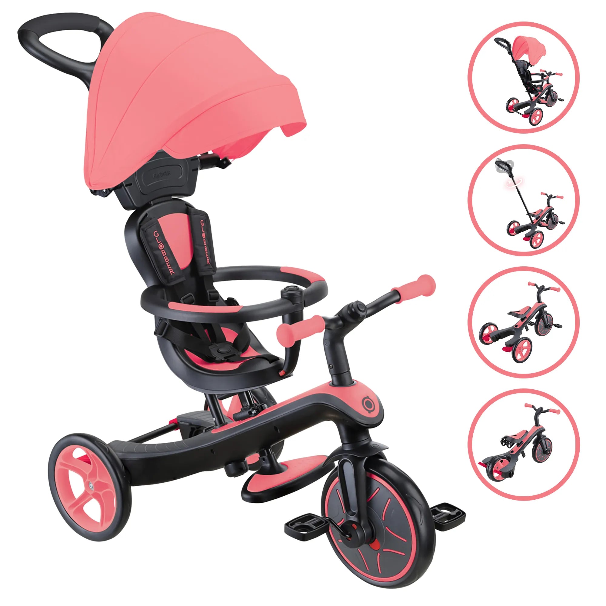 Globber Explorer Trike 4-in-1 - Coral Pink - Award-Winning Fun *New Model* - Ages 10m-5yrs