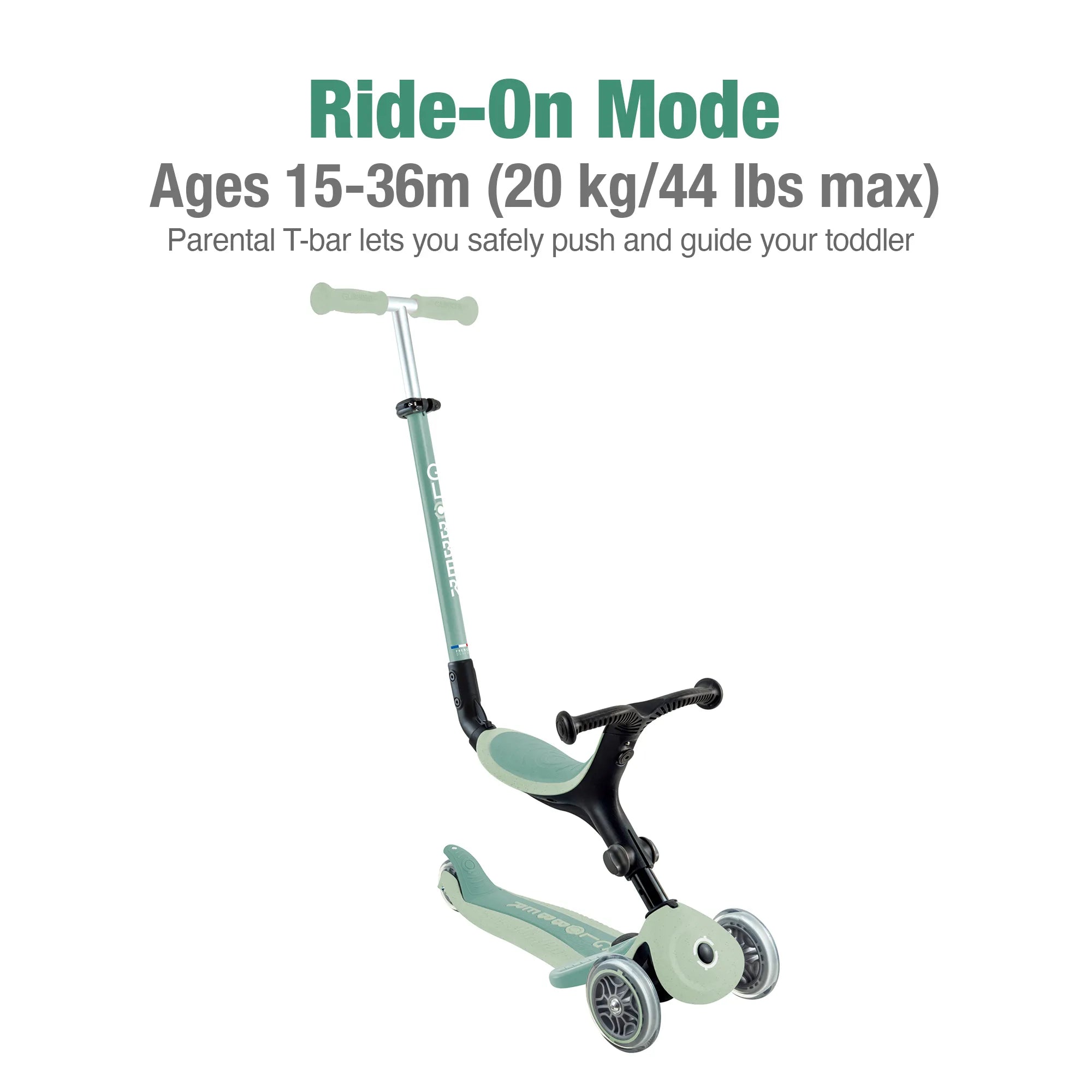 Globber GO•UP Foldable ACTIVE Ecologic 3-in-1 Scooter - 4-Height Adjustable - Award-Winning Planet-Friendly Fun - Pistachio Green - 15m-9+ yrs