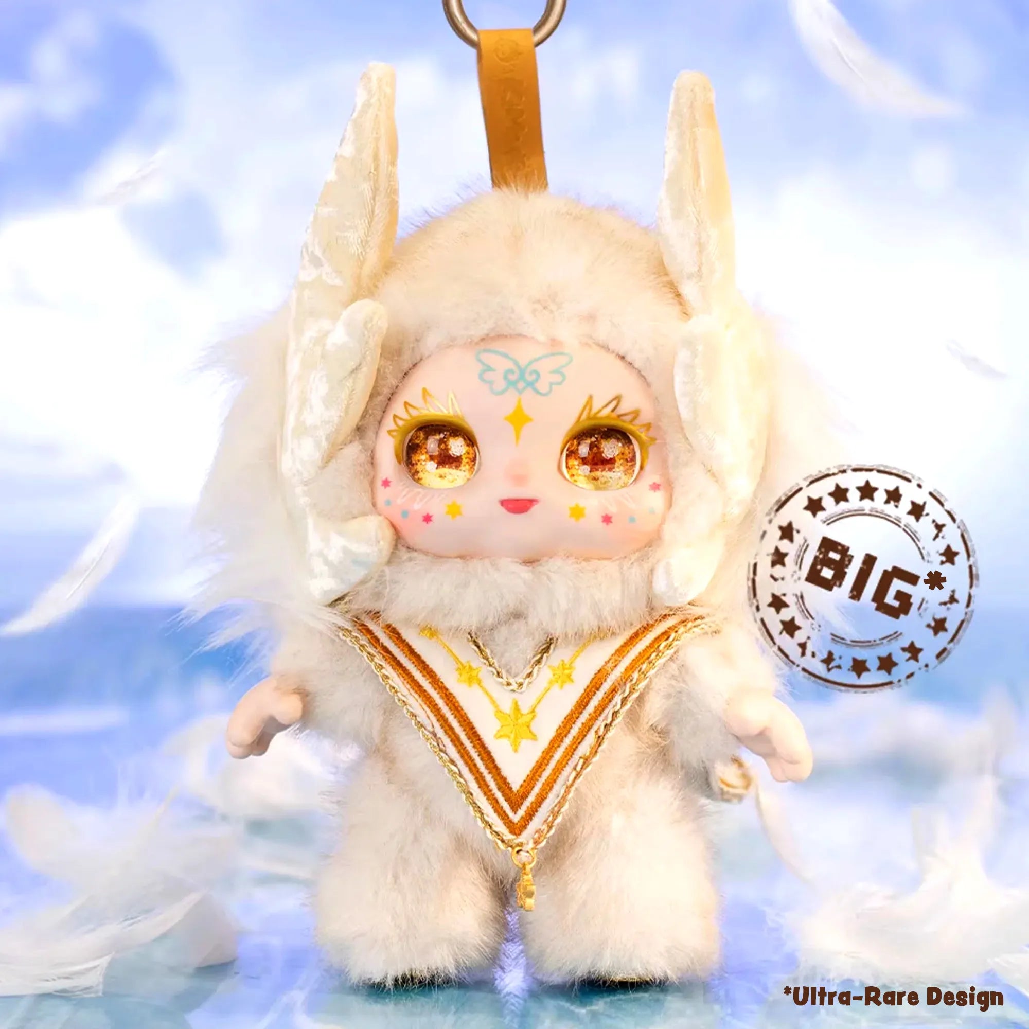 Ultra-rare Kimmon New Spring Growth winged themed premium plush doll in a blue sky setting. Ultra rare odds are 1 in 96.