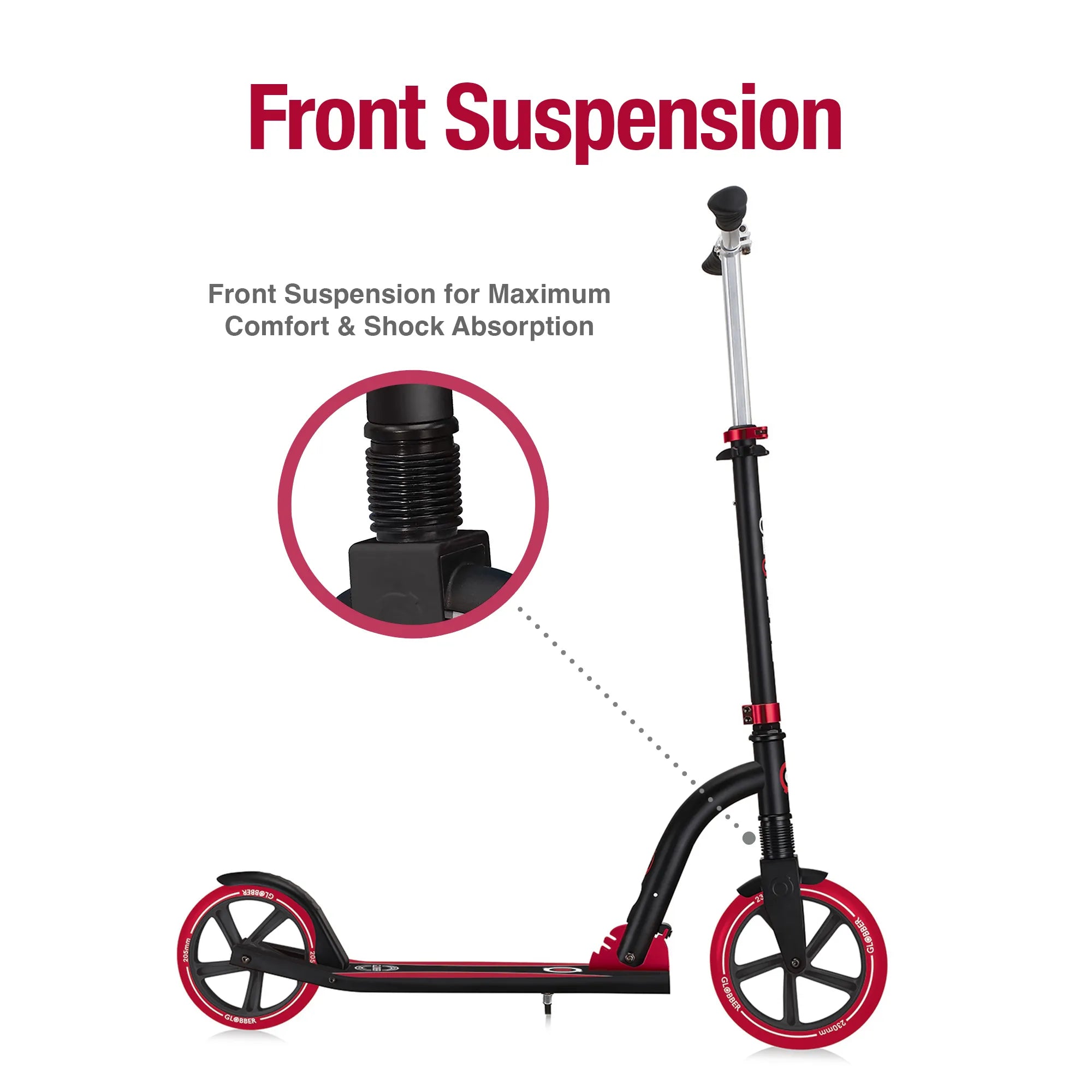 Globber NL 230-205 Duo - Premium Big Wheel Scooter - Adjustable & Foldable - Black & Red - Ages 14-Adult