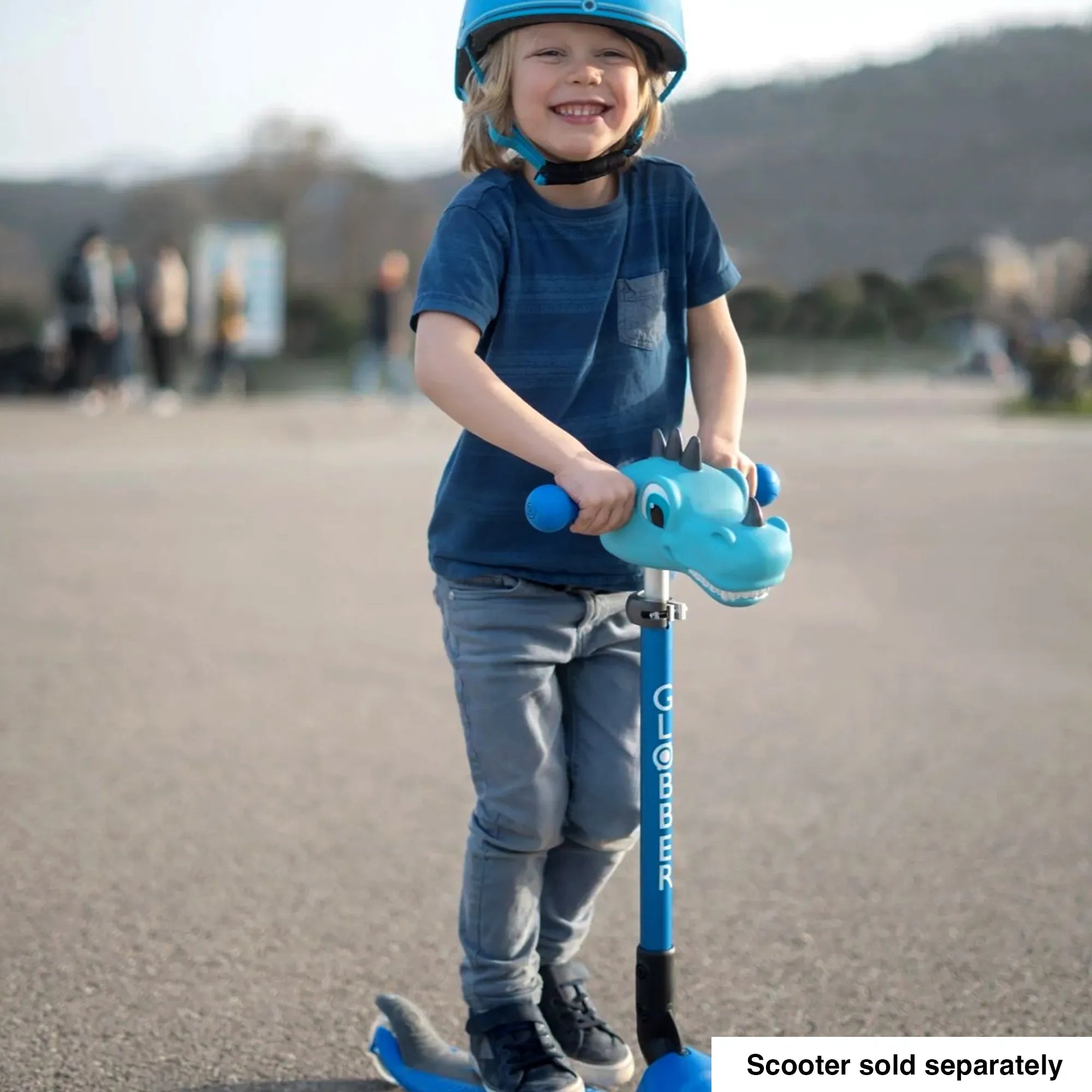 Globber Scooter Friends T-Bar Accessory - Blue Dinosaur - For Primo & GO•UP Series Scooters