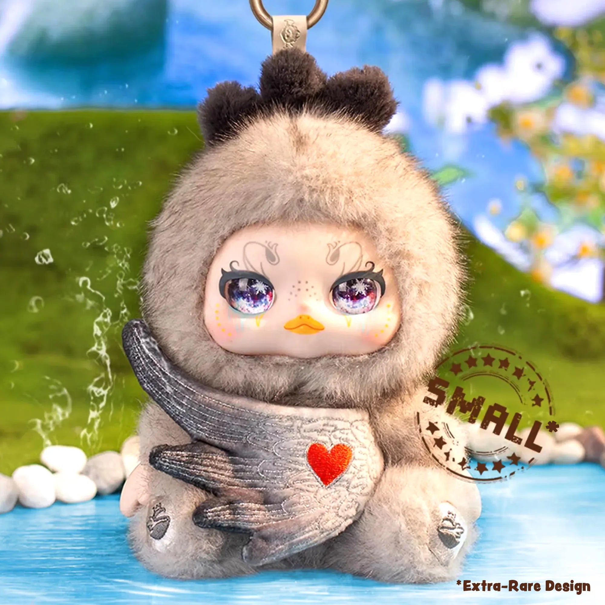 Extra-rare Kimmon New Spring Growth duck themed premium plush doll in a water setting. Extra rare odds are 1 in 48.