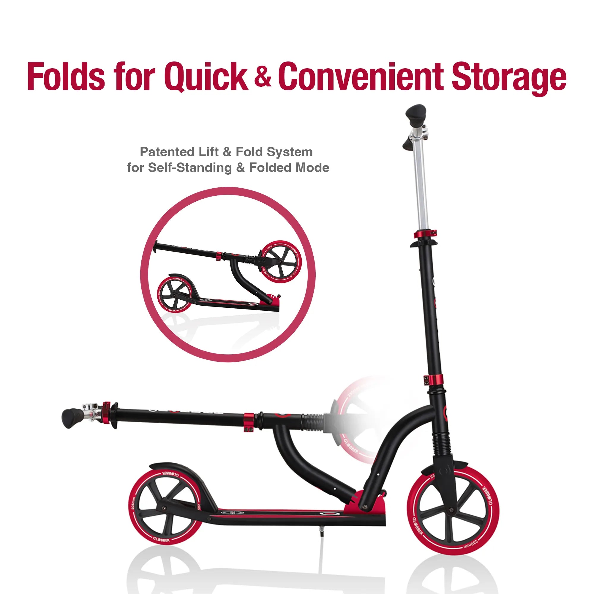 Globber NL 230-205 Duo - Premium Big Wheel Scooter - Adjustable & Foldable - Black & Red - Ages 14-Adult