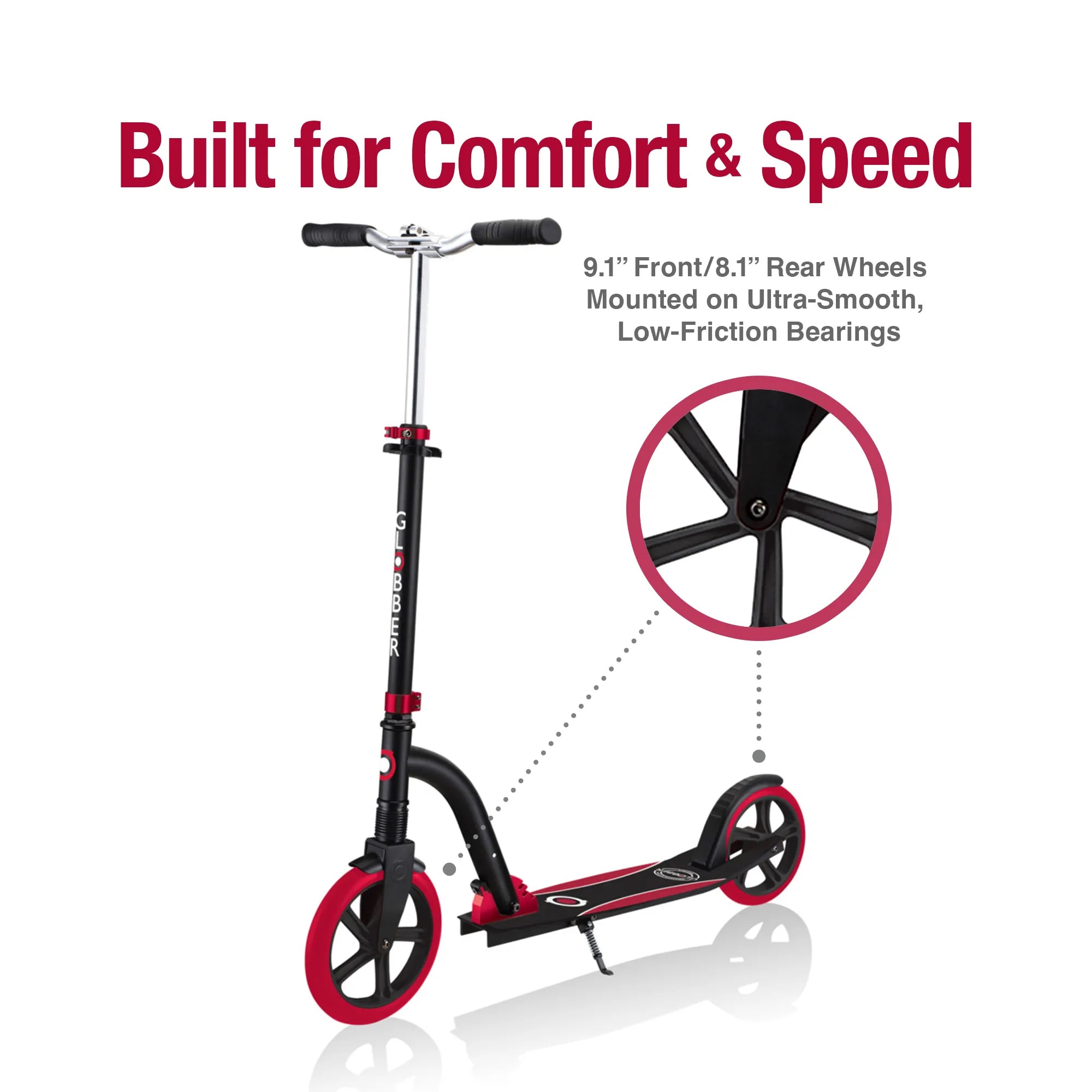 Globber NL 230-205 Duo - Premium Big Wheel Scooter - Adjustable & Foldable - Black & Red - Ages 14-Adult