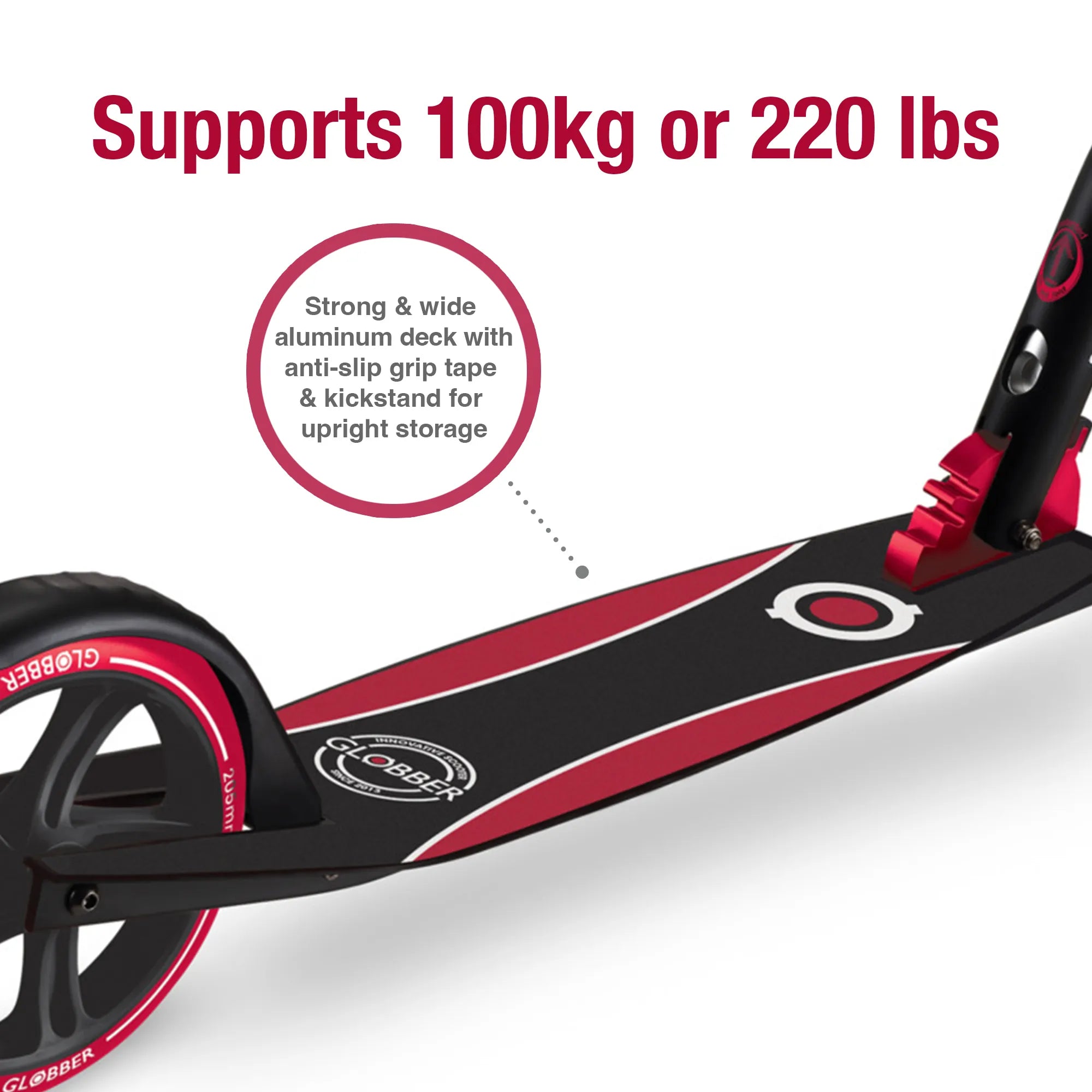 Globber NL 230-205 Duo - Premium Big Wheel Scooter - Adjustable & Foldable - Black & Red - Ages 14-Adult