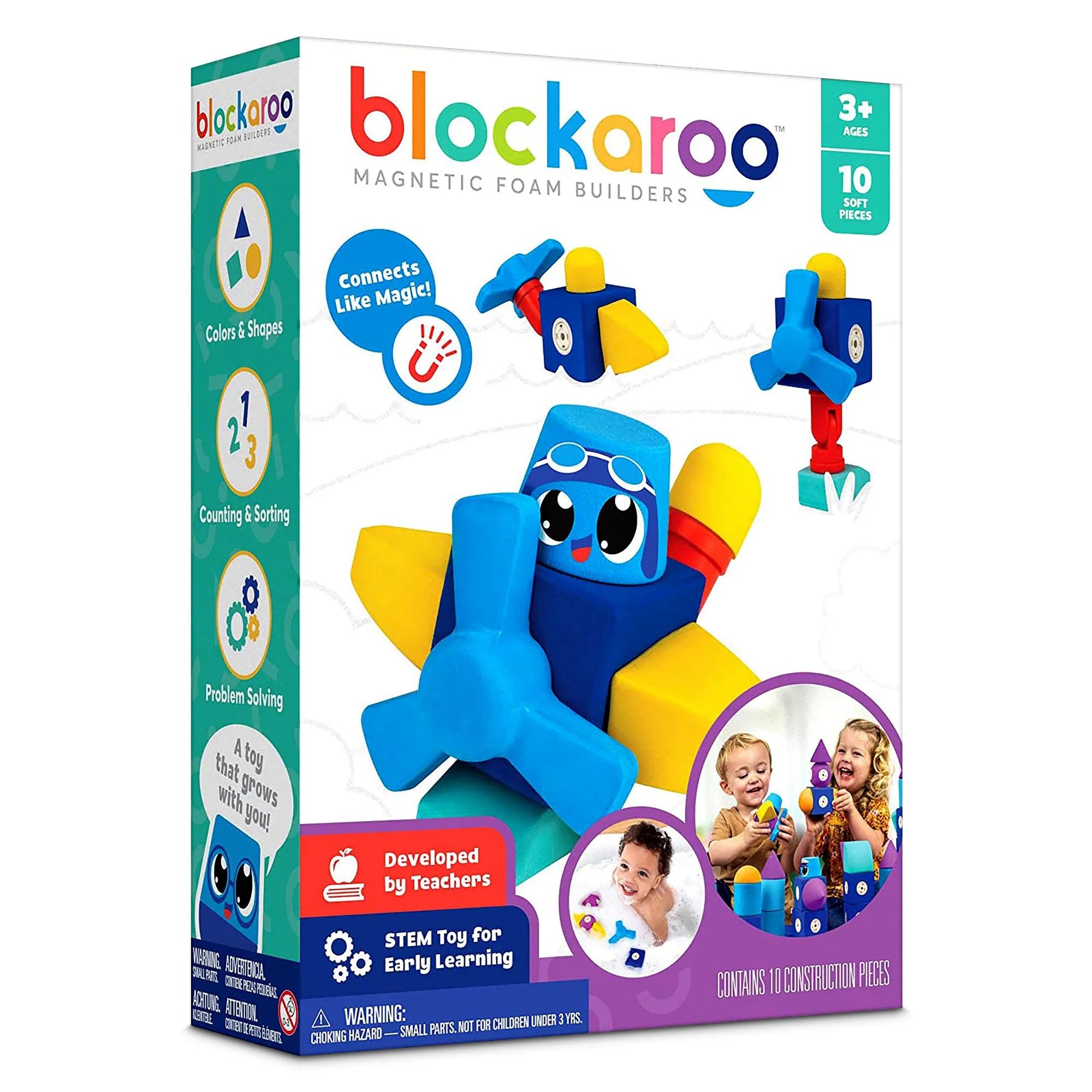 Blockaroo Magnetic Foam Building Blocks - Airplane 10 Pc. Kit - Age 3+ - Brown's Hobby & Game