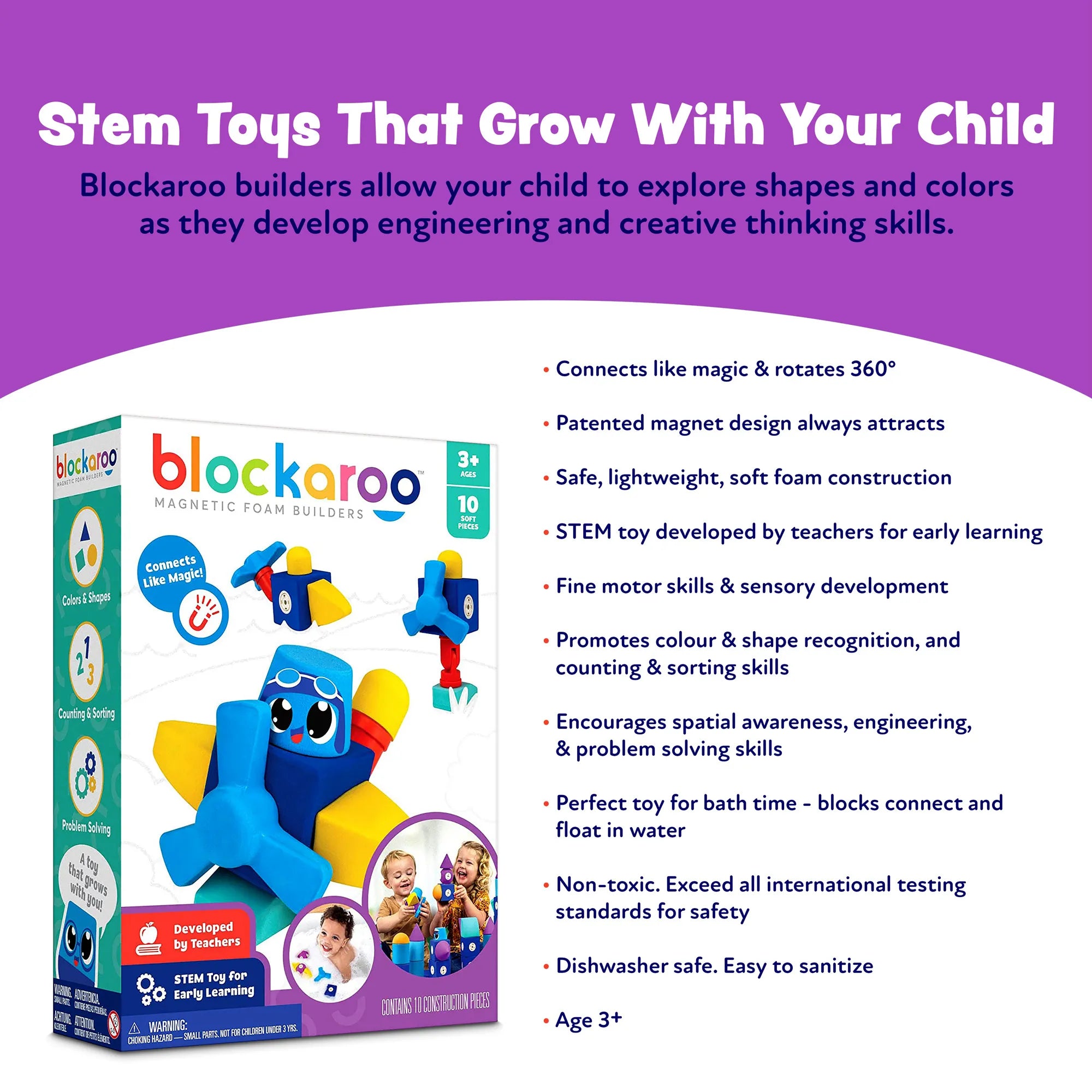 Blockaroo Magnetic Foam Building Blocks - Airplane 10 Pc. Kit - Age 3+ - Brown's Hobby & Game