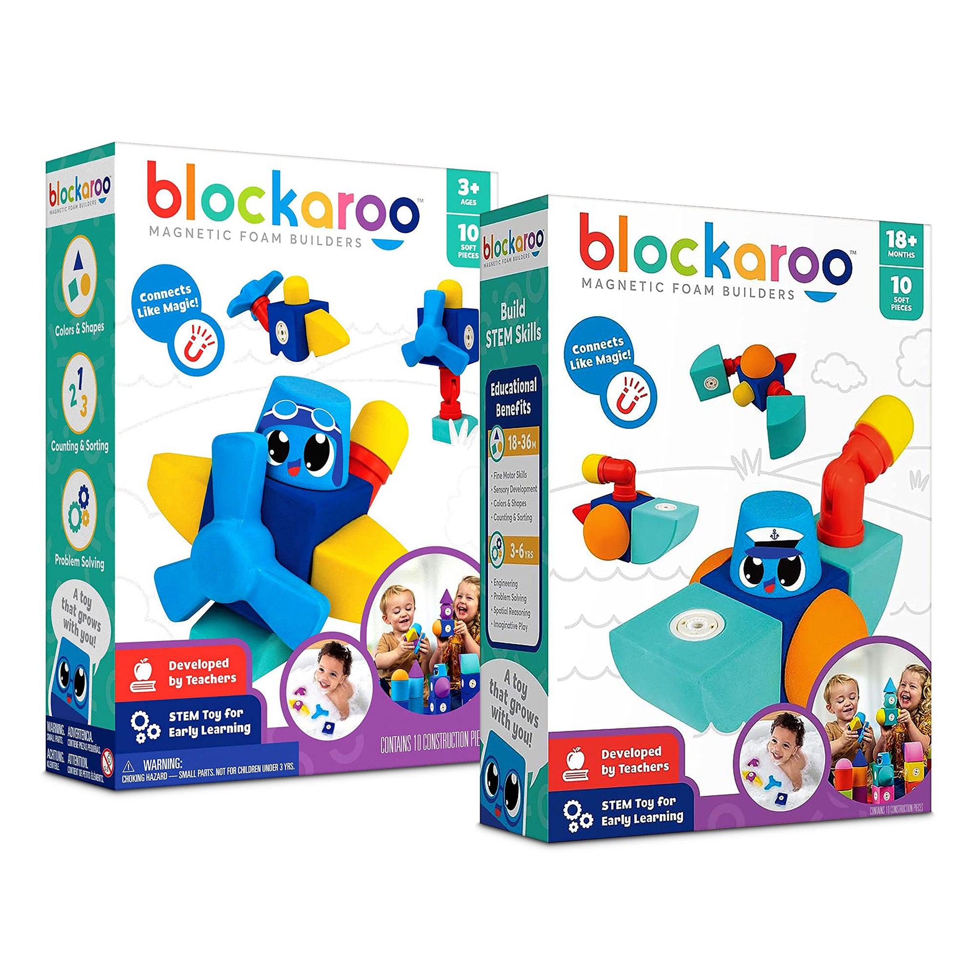 Blockaroo Logo Blockaroo 2-Box Value Magnetic Foam Building Blocks - Plane/Tug 20 Pcs