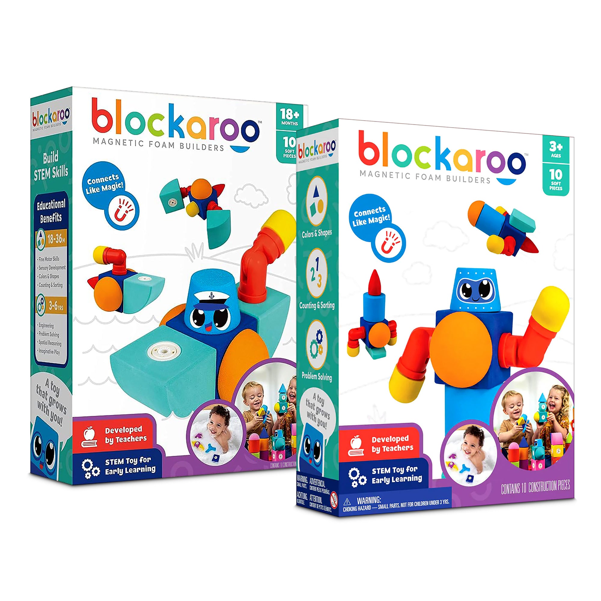 Blockaroo Robots Blockaroo 2-Box Value Magnetic Foam Building Blocks - Robot/Tug 20 Pcs