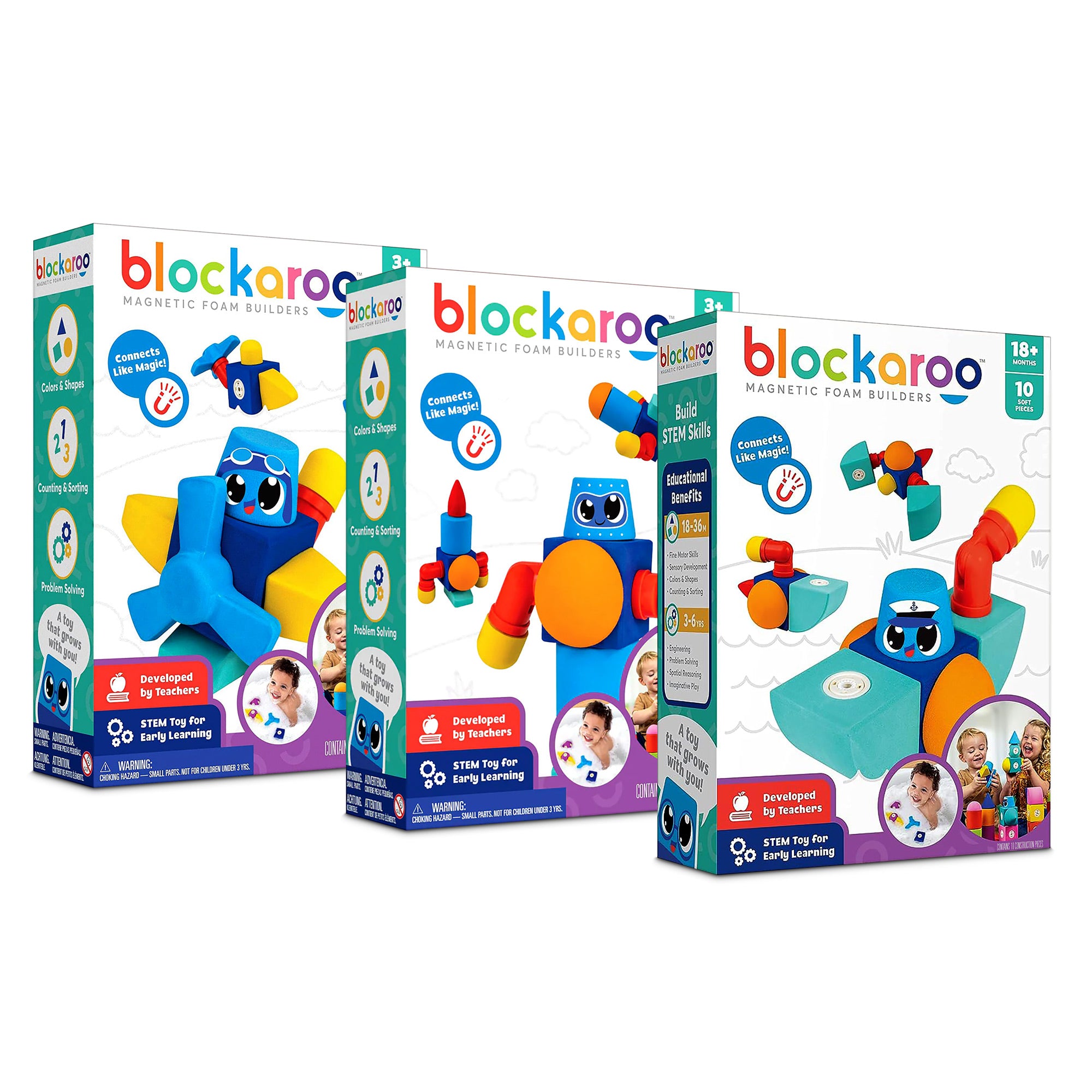 Blockaroo Robots Blockaroo 3-Box Mega Magnetic Foam Building Blocks 30 Pcs Robot/Plane/Tug