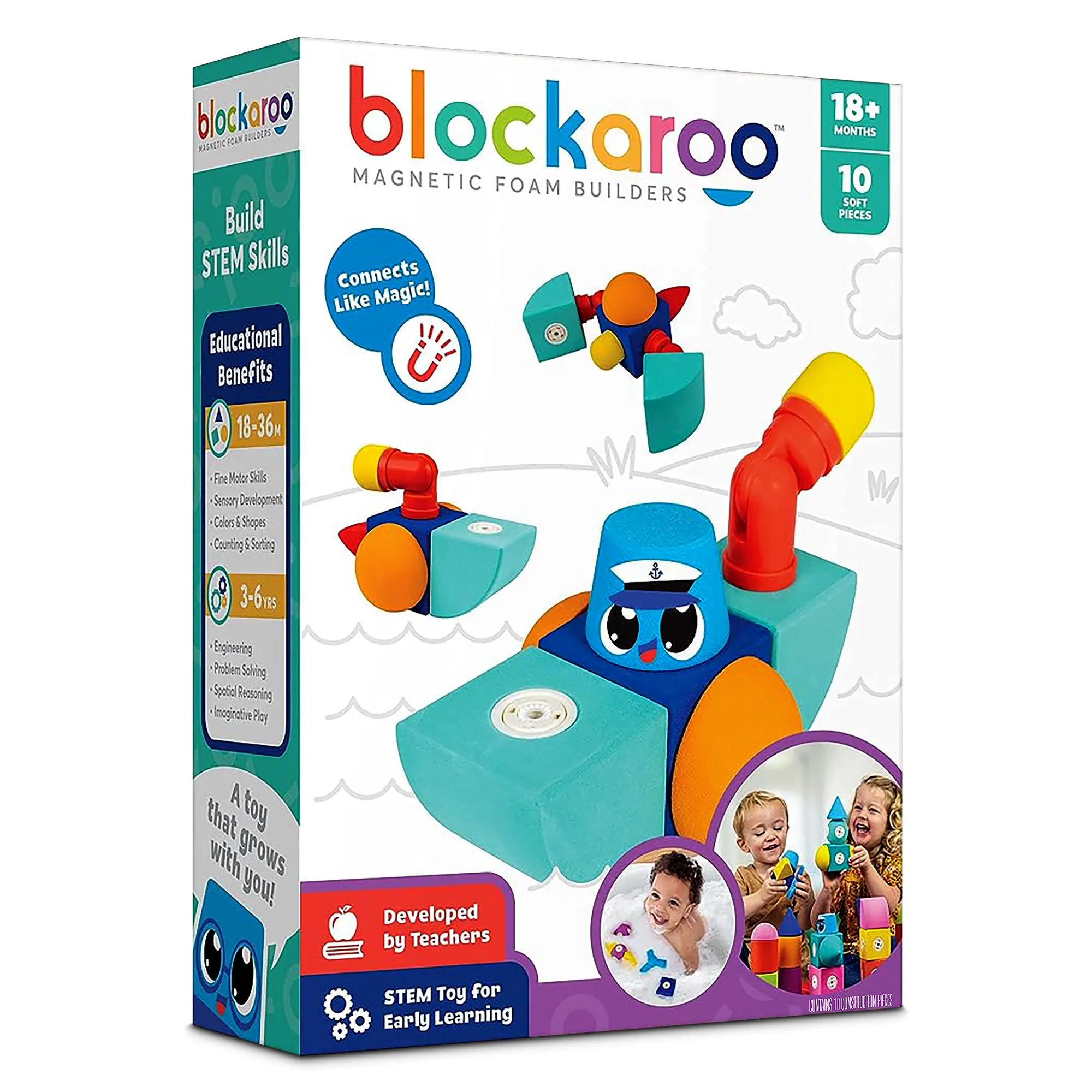 Blockaroo Magnetic Foam Building Blocks - Tugboat 10 Pc. Kit - Age 3+ - Brown's Hobby & Game