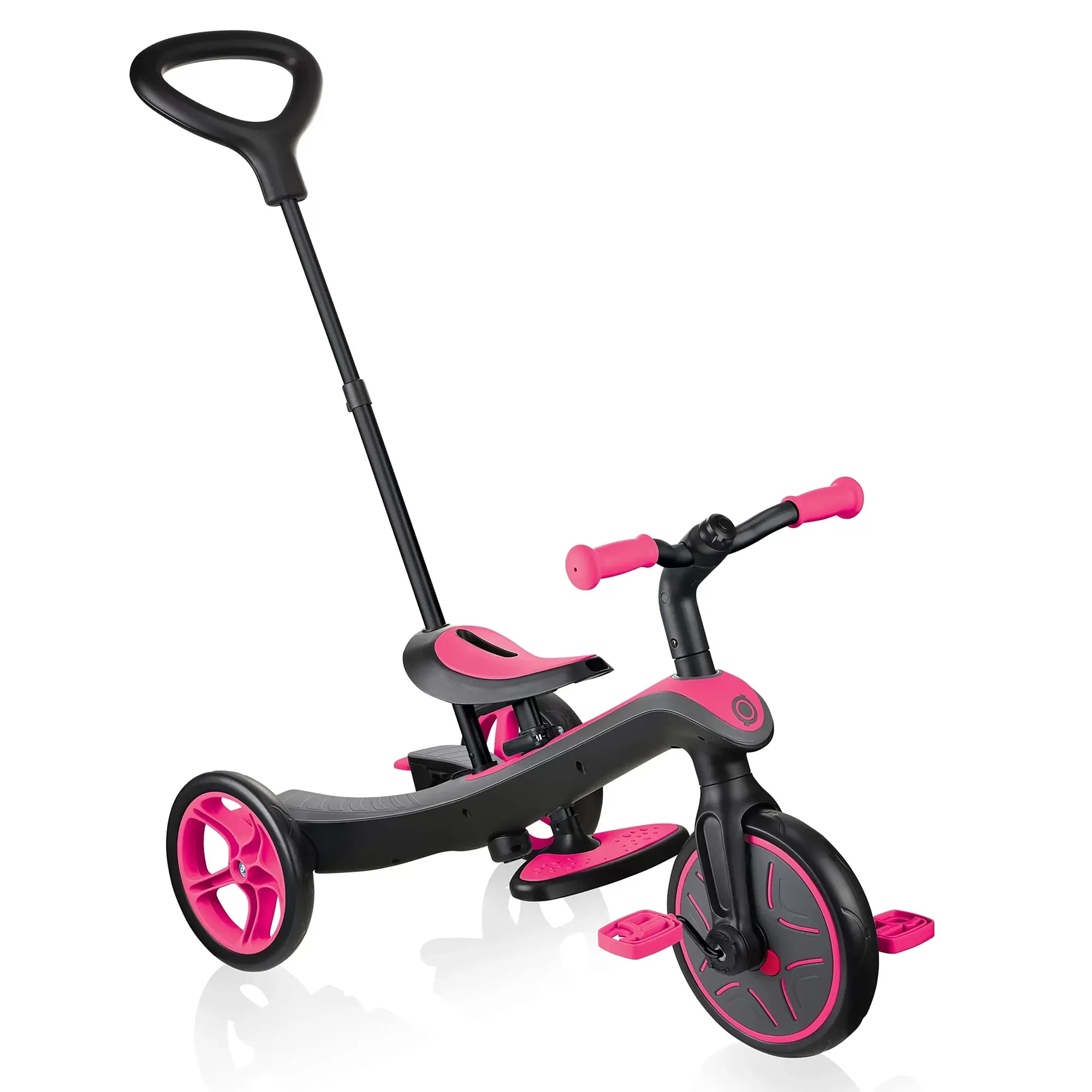 Globber Explorer Trike 4 in 1, Fuschia Pink, Guided Trike Mode, Front View, Browns Hobby & Game.