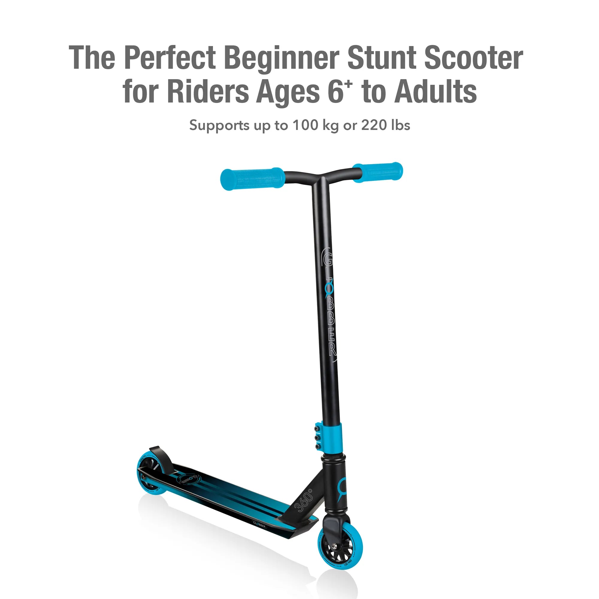 Globber GS 360 - Beginner Stunt Scooter - Black & Blue - Ages 6-Adult - Brown's Hobby & Game