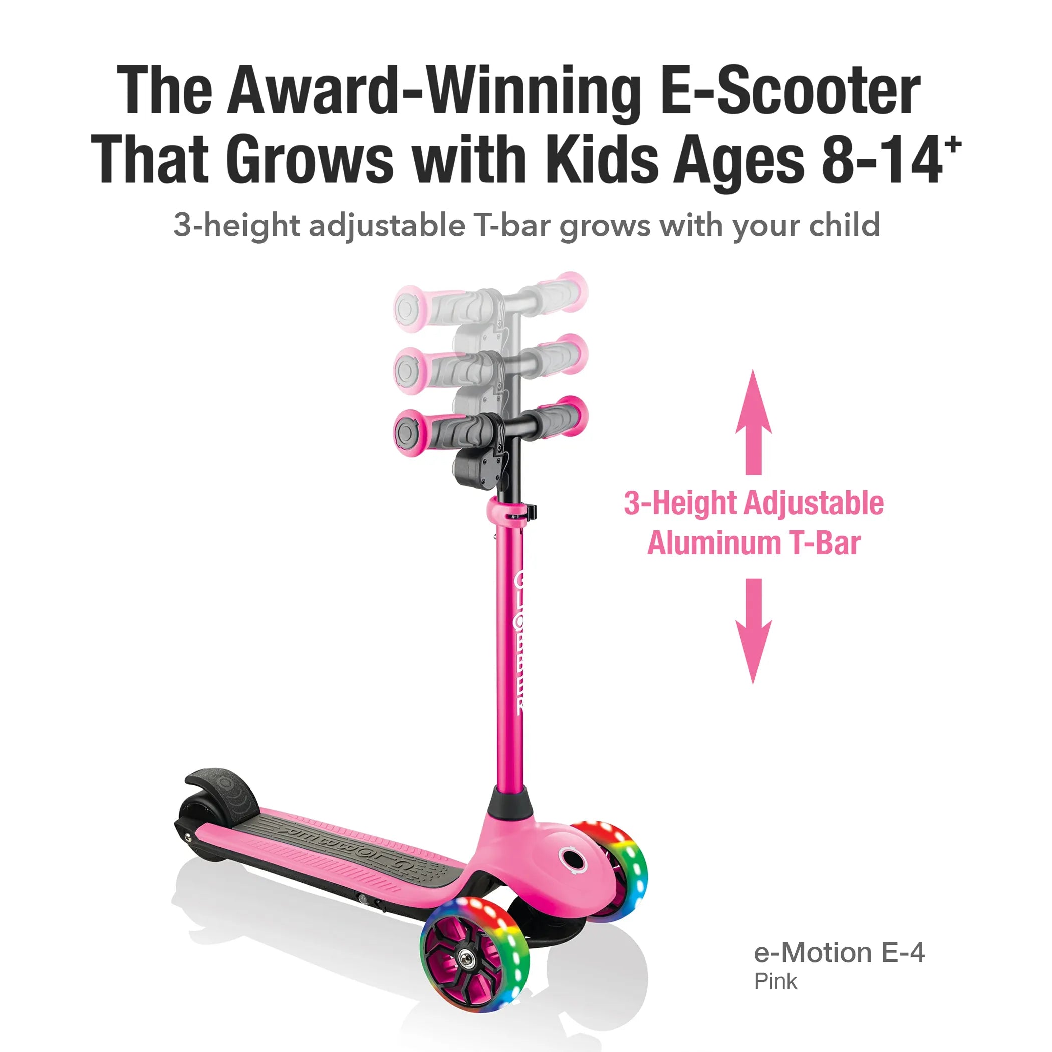 Globber One K E-Motion 4 - Award-Winning e-Scooter  - Deep Pink - Age 8-14+