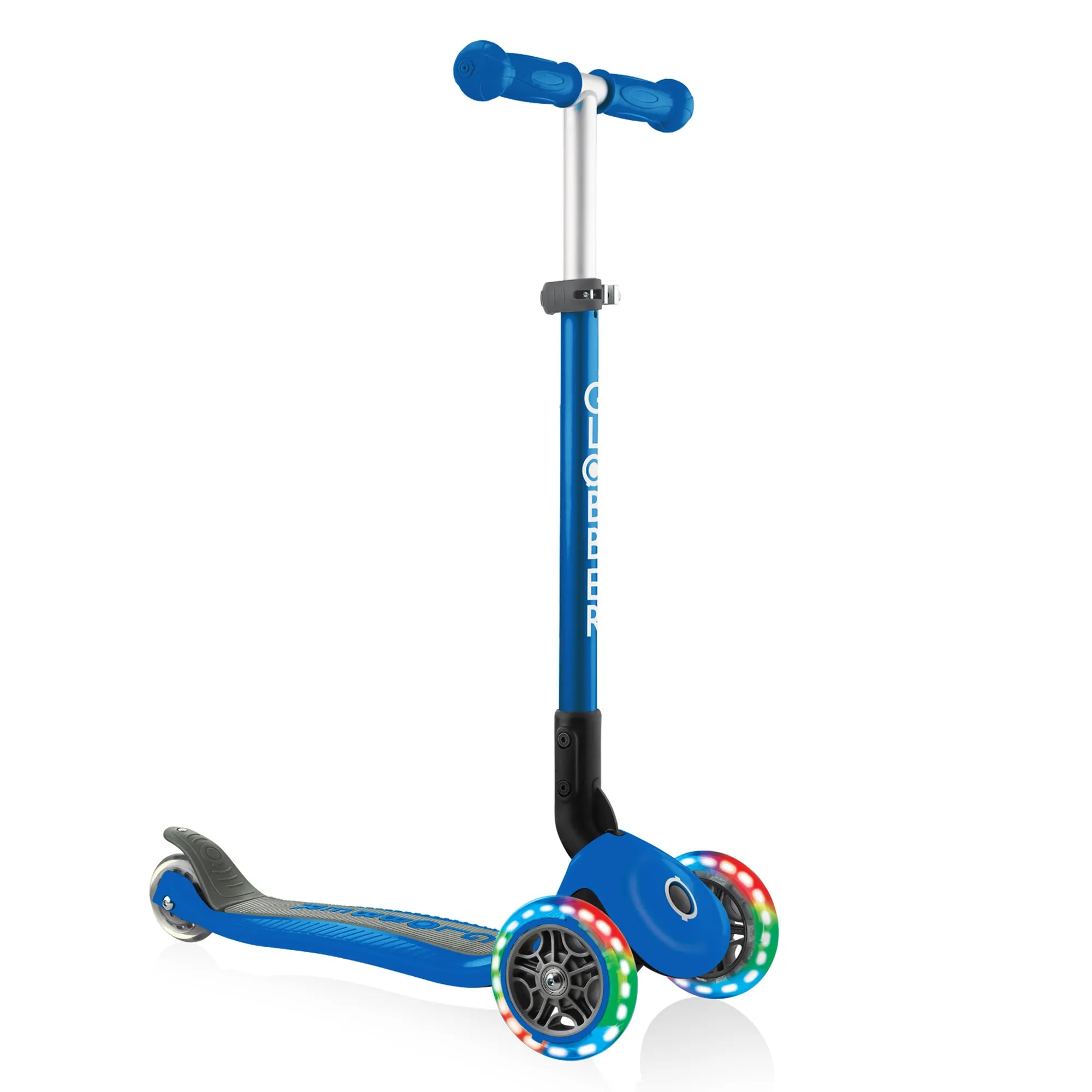 Globber Primo Foldable Lights - Navy Blue - Award-Winning Scooter - Ages 3-6+ - Brown's Hobby & Game