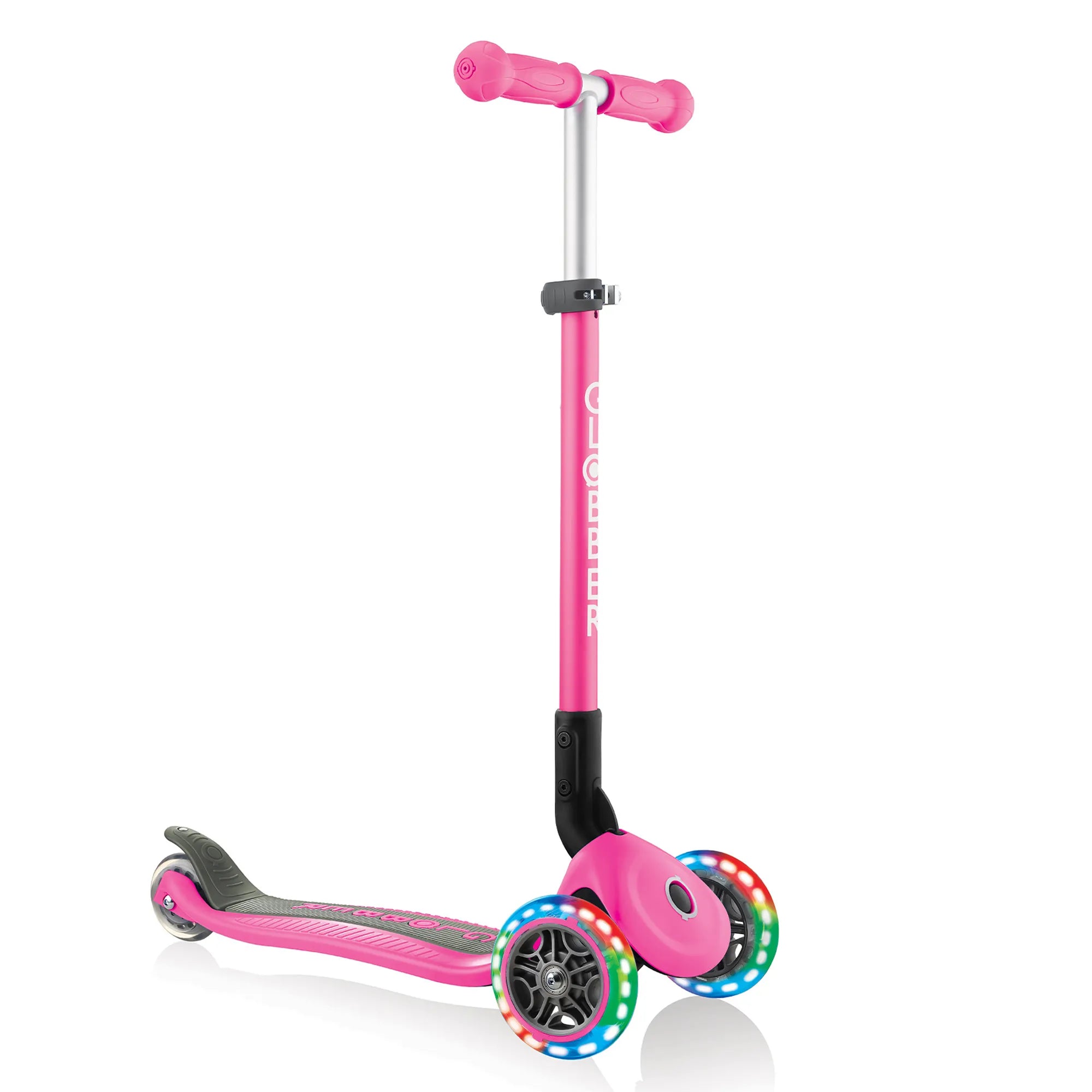 Globber Primo Foldable Lights - Deep Pink - Award-Winning Scooter - Ages 3-6+ - Brown's Hobby & Game