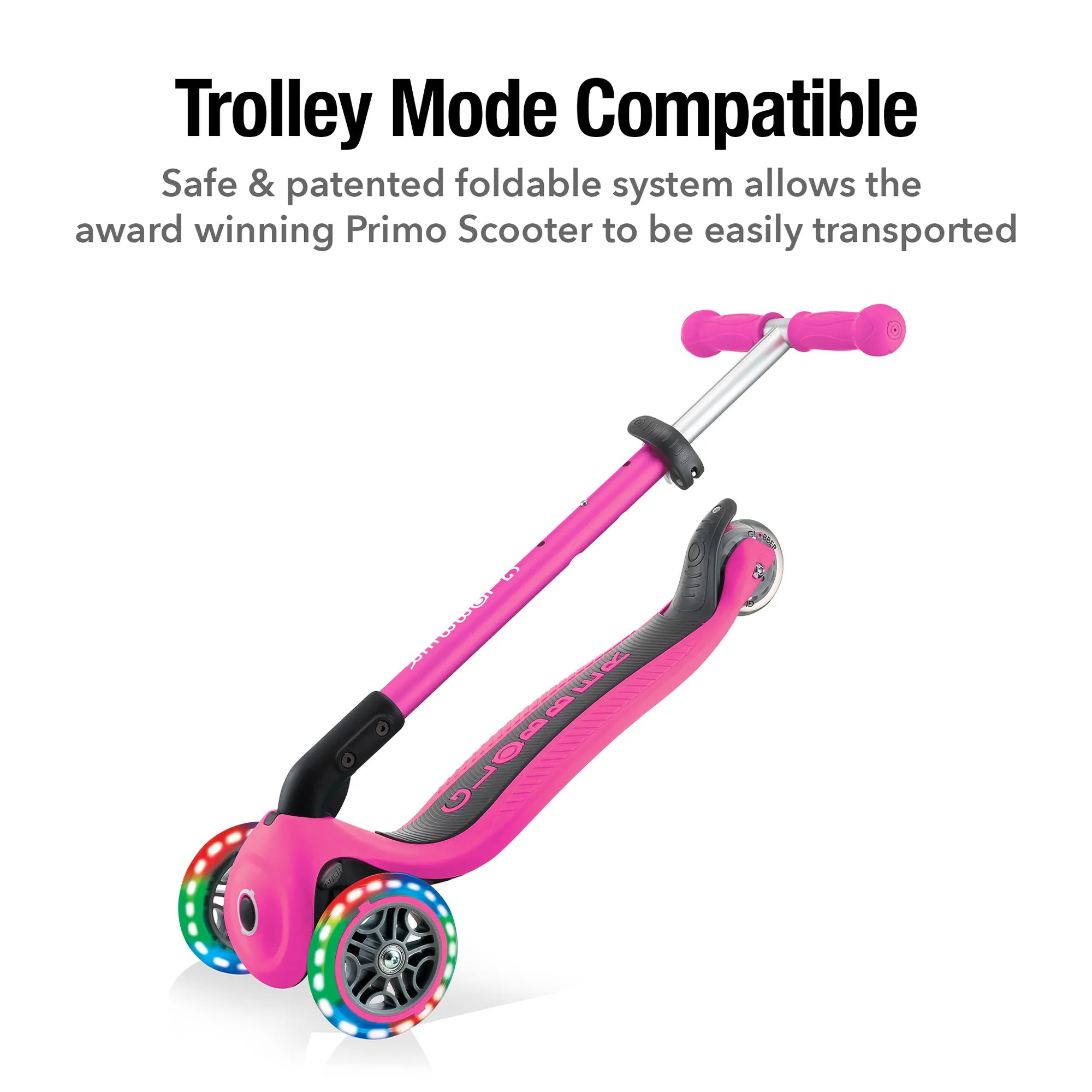 Globber Primo Foldable Lights - Deep Pink - Award-Winning Scooter - Ages 3-6+ - Brown's Hobby & Game