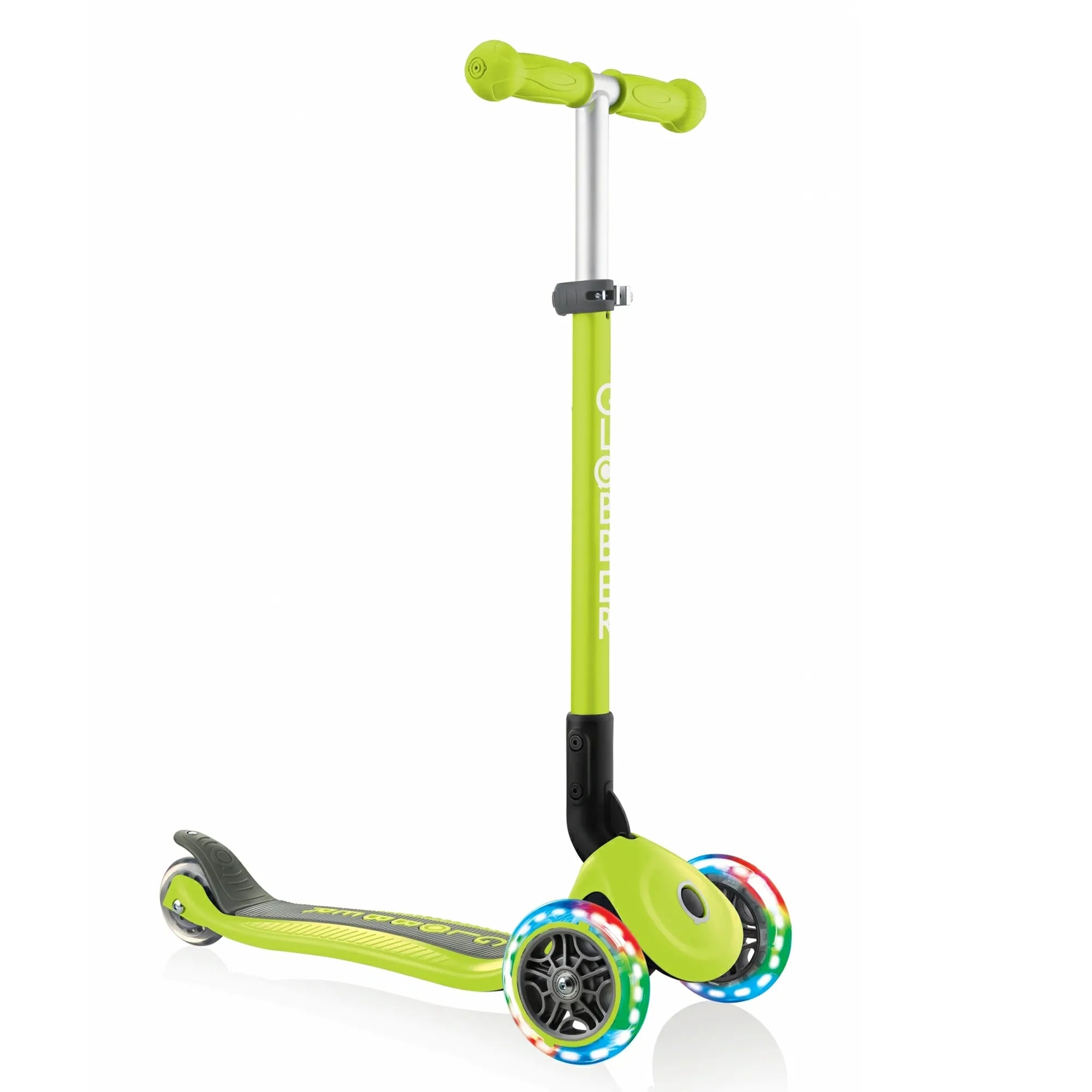 Globber Primo Foldable Lights - Lime Green - Award-Winning Scooter - Ages 3-6+ - Brown's Hobby & Game