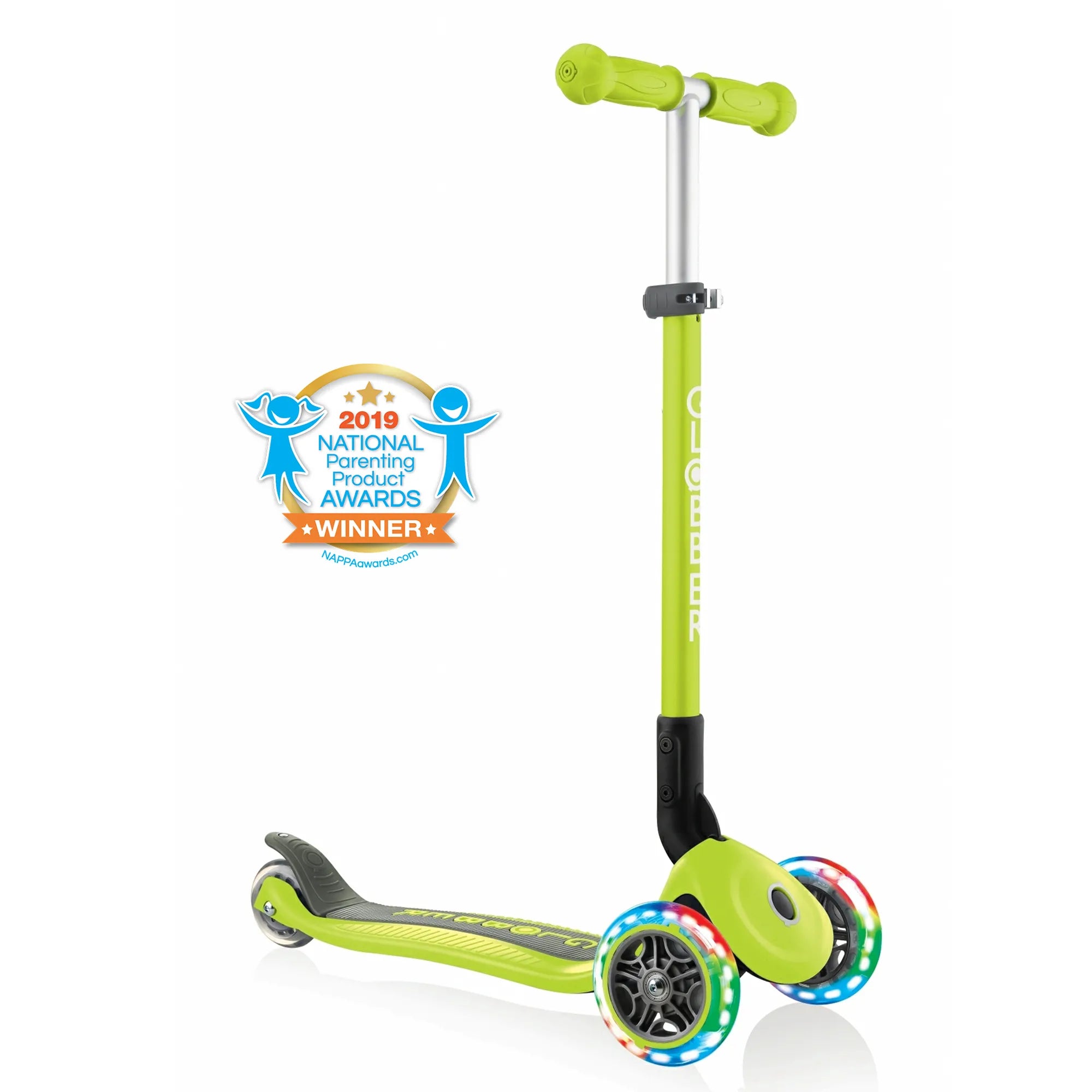 Globber Primo Foldable Lights - Lime Green - Award-Winning Scooter - Ages 3-6+ - Brown's Hobby & Game