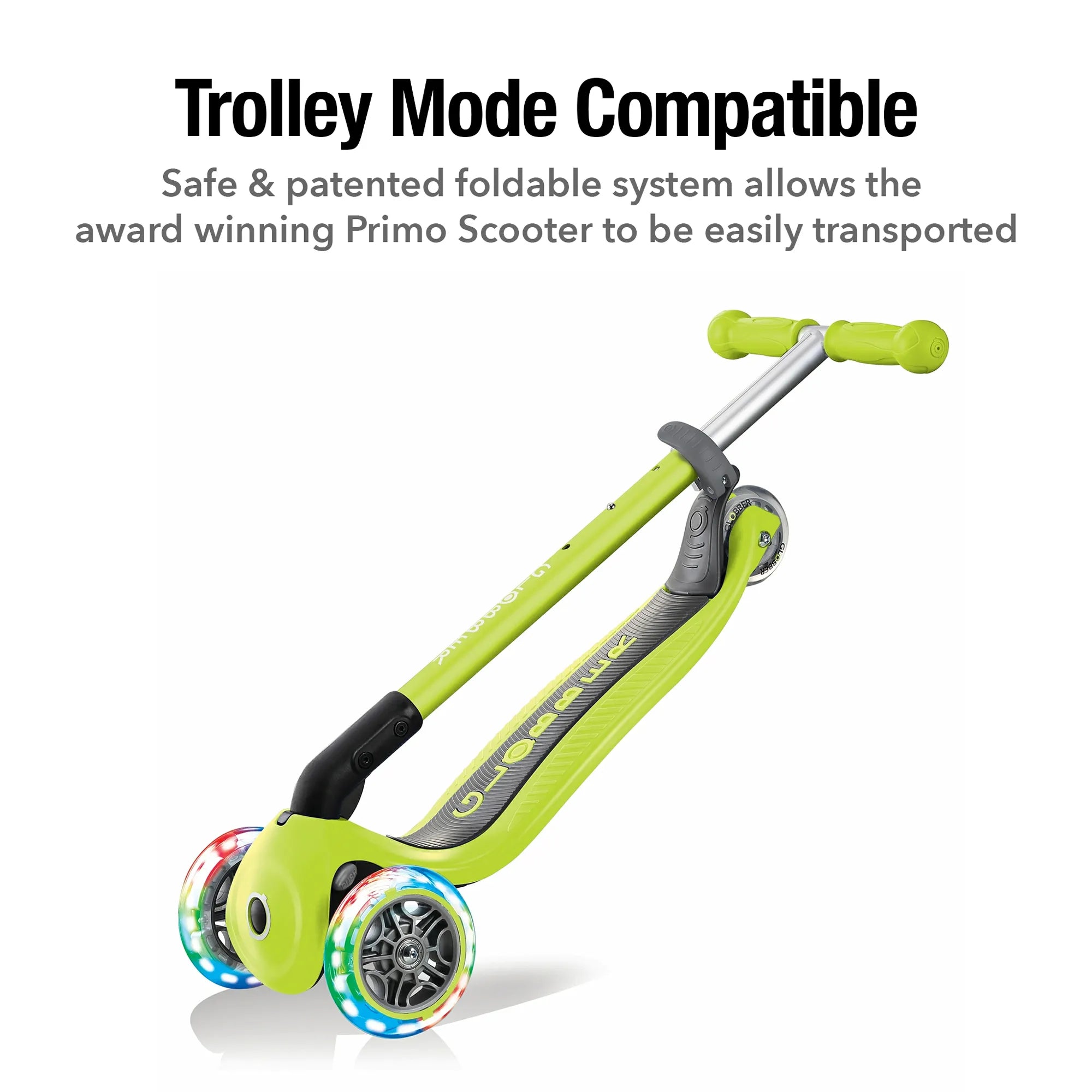 Globber Primo Foldable Lights - Lime Green - Award-Winning Scooter - Ages 3-6+ - Brown's Hobby & Game