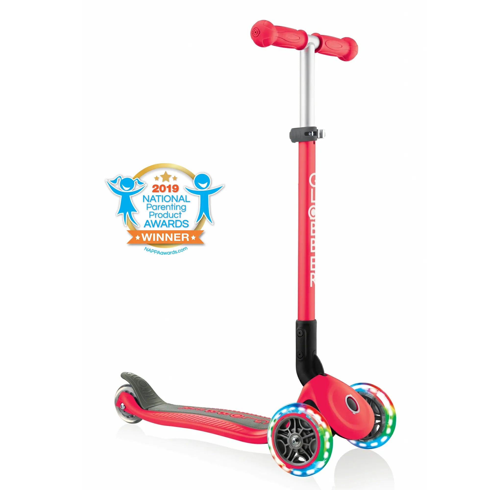 Globber Primo Foldable Lights - Red - Award-Winning Scooter - Ages 3-6+ - Brown's Hobby & Game