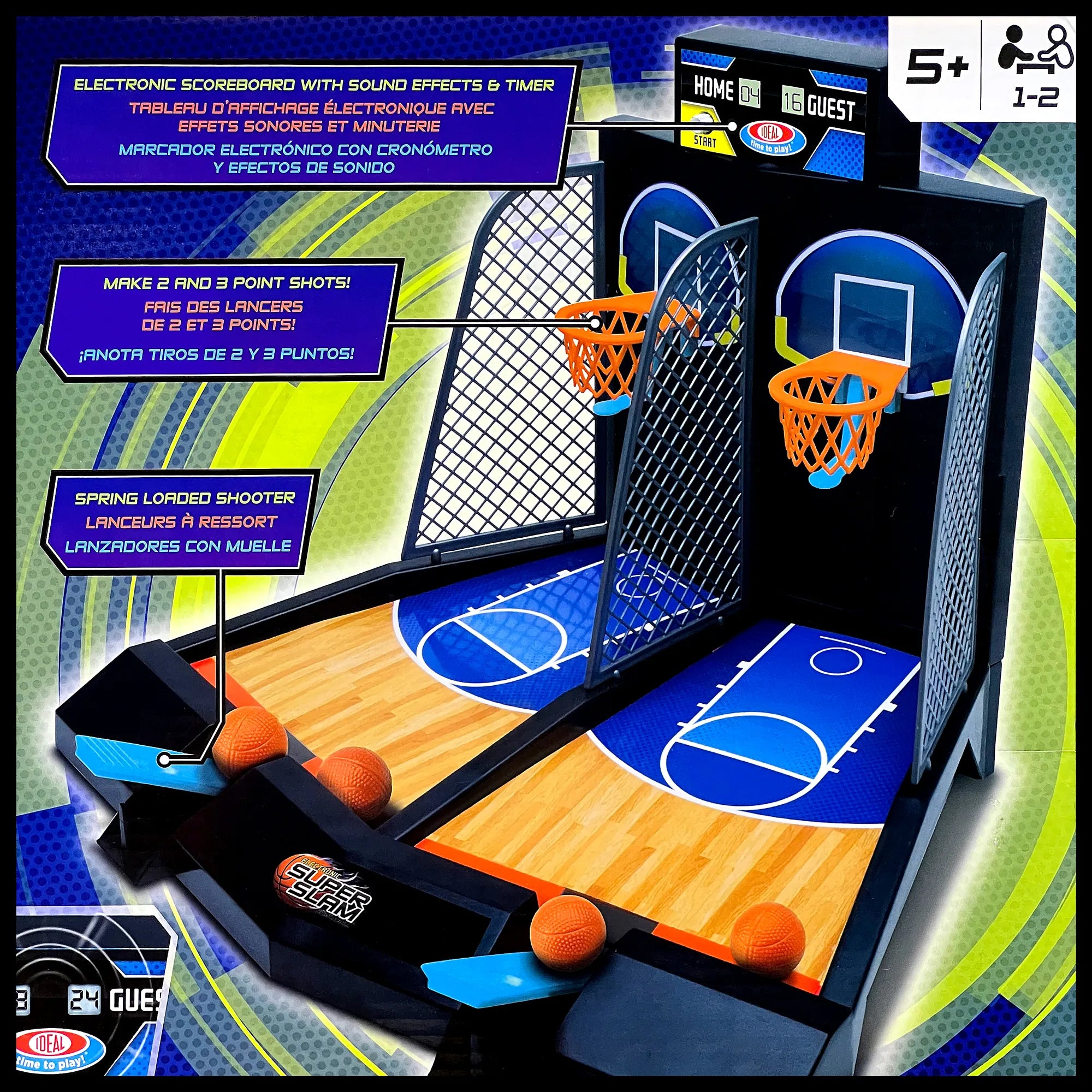 Ideal SUPER SLAM Electronic Basketball Game - Scoreboard, Timer, Buzzer - Ages 5 & Up - Brown's Hobby & Game